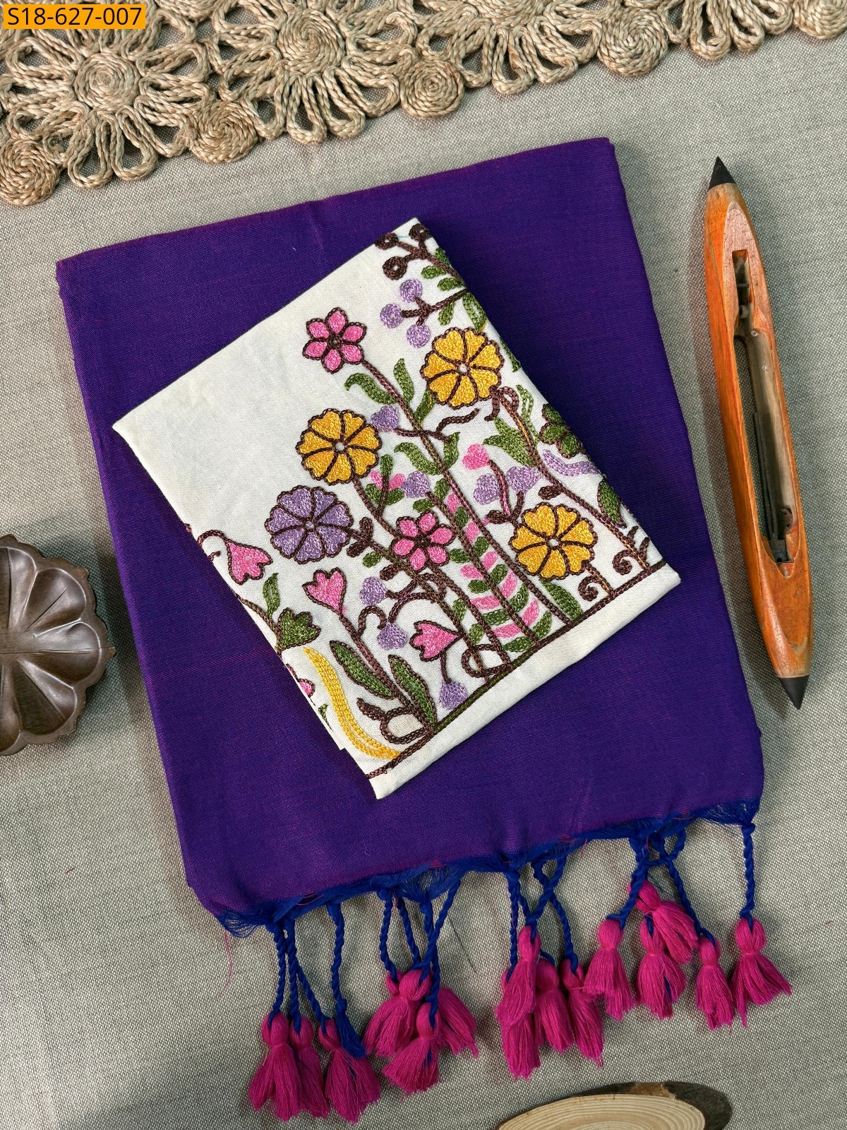 Violet Khadi cotton Saree