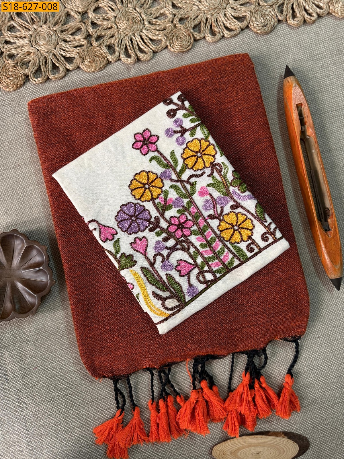 Brown Khadi cotton Saree