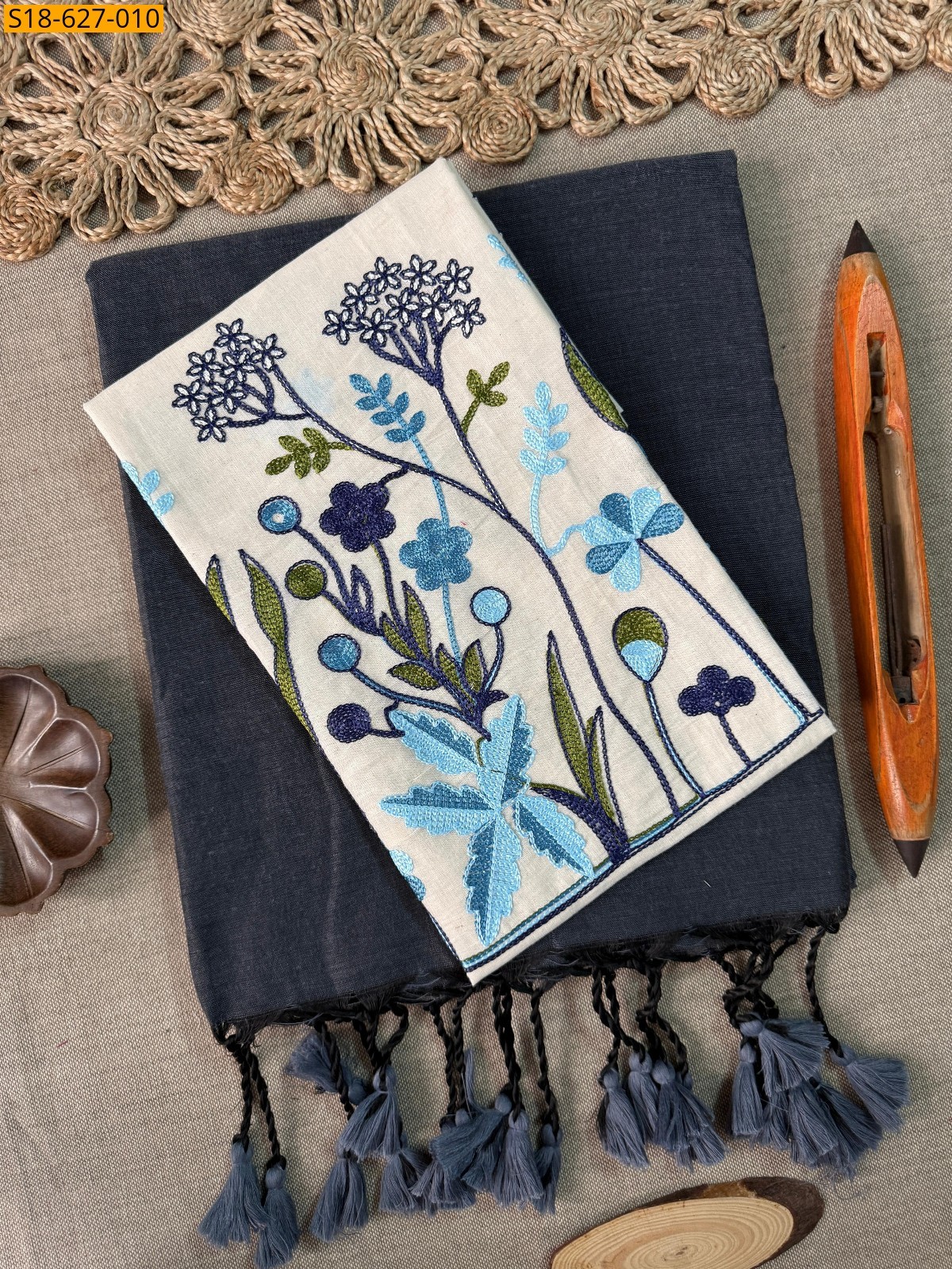 Navy Blue Khadi cotton Saree