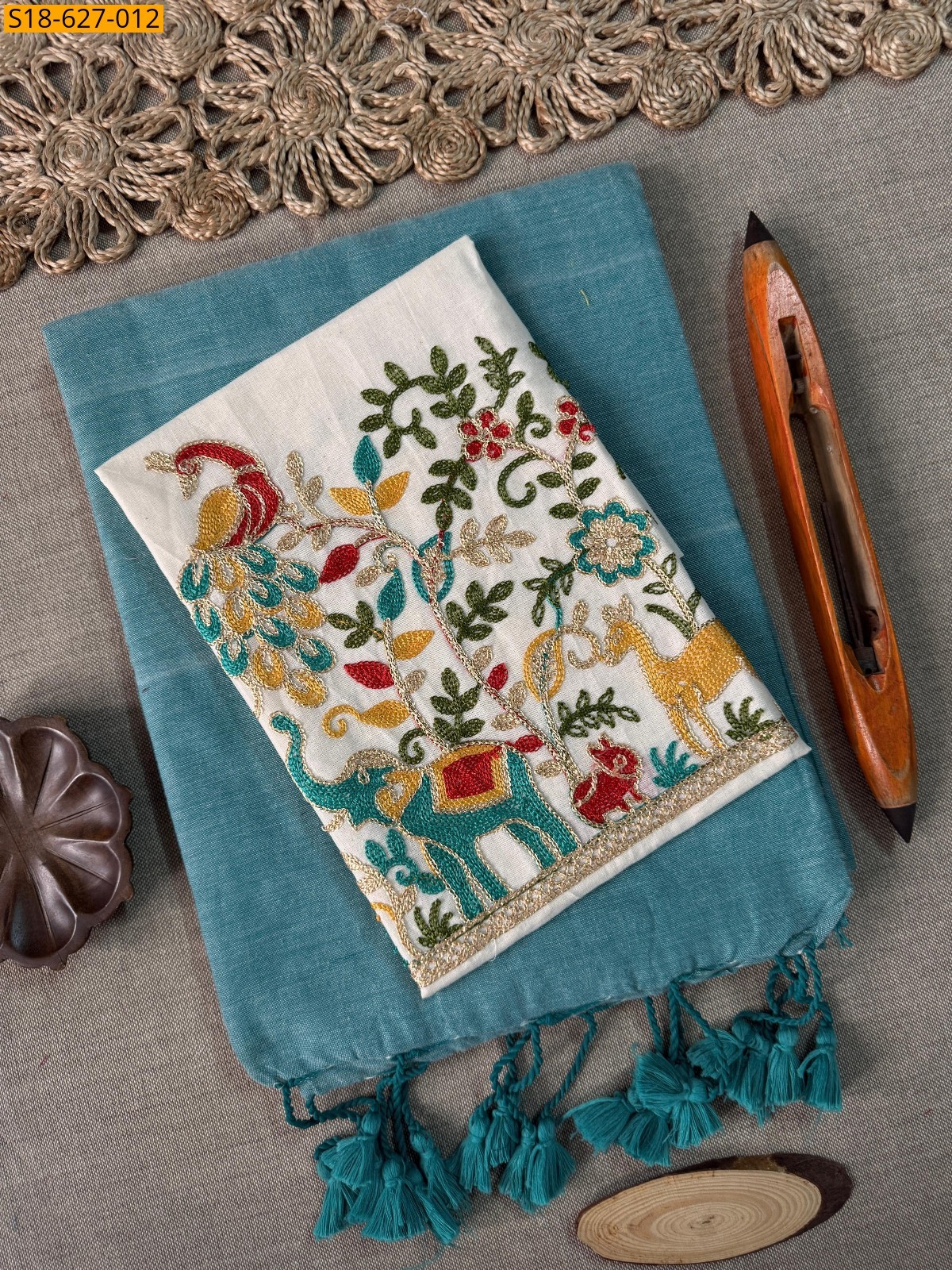 Blue Khadi cotton Saree