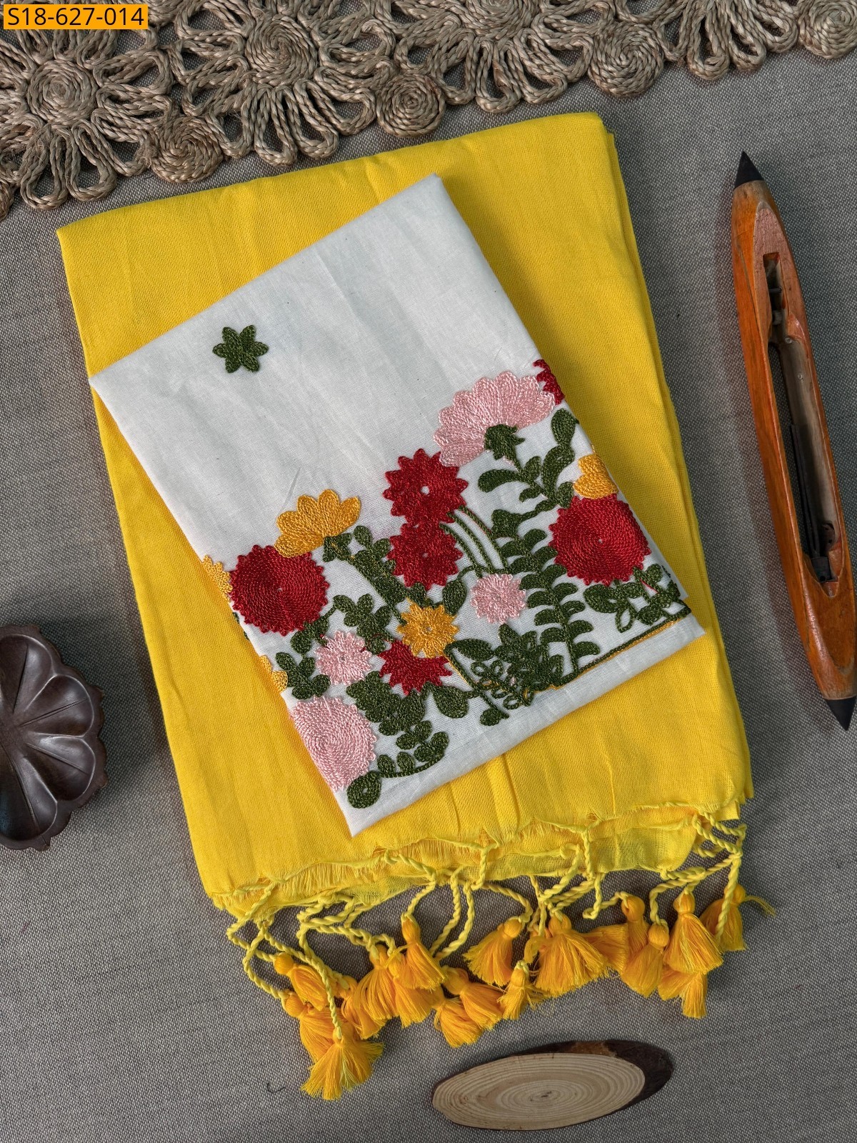 Yellow Khadi cotton Saree