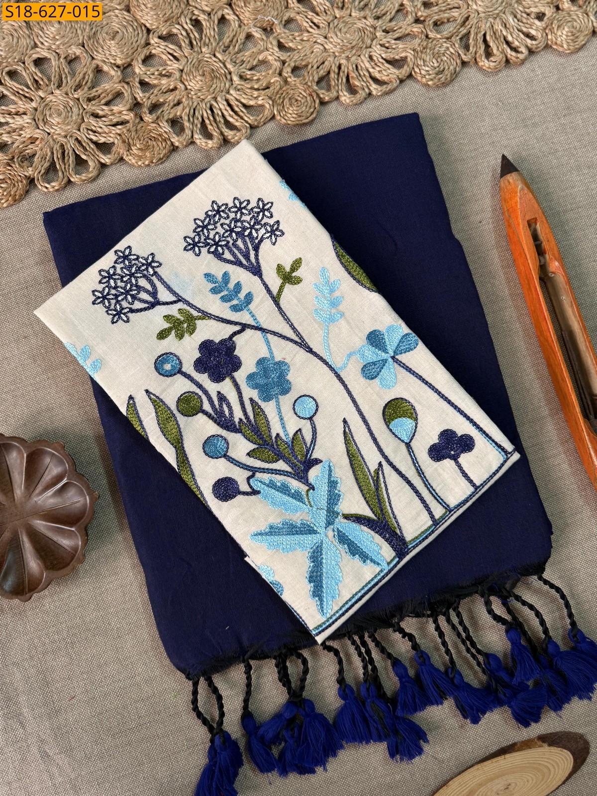 Navy Blue Khadi cotton Saree