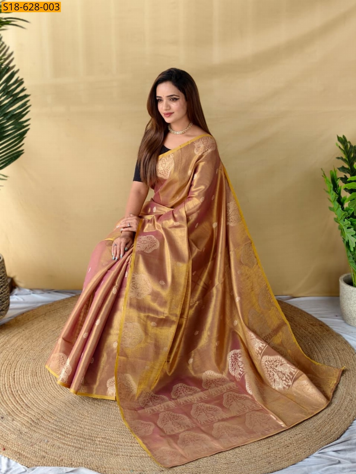 Brown Zari tissue Saree