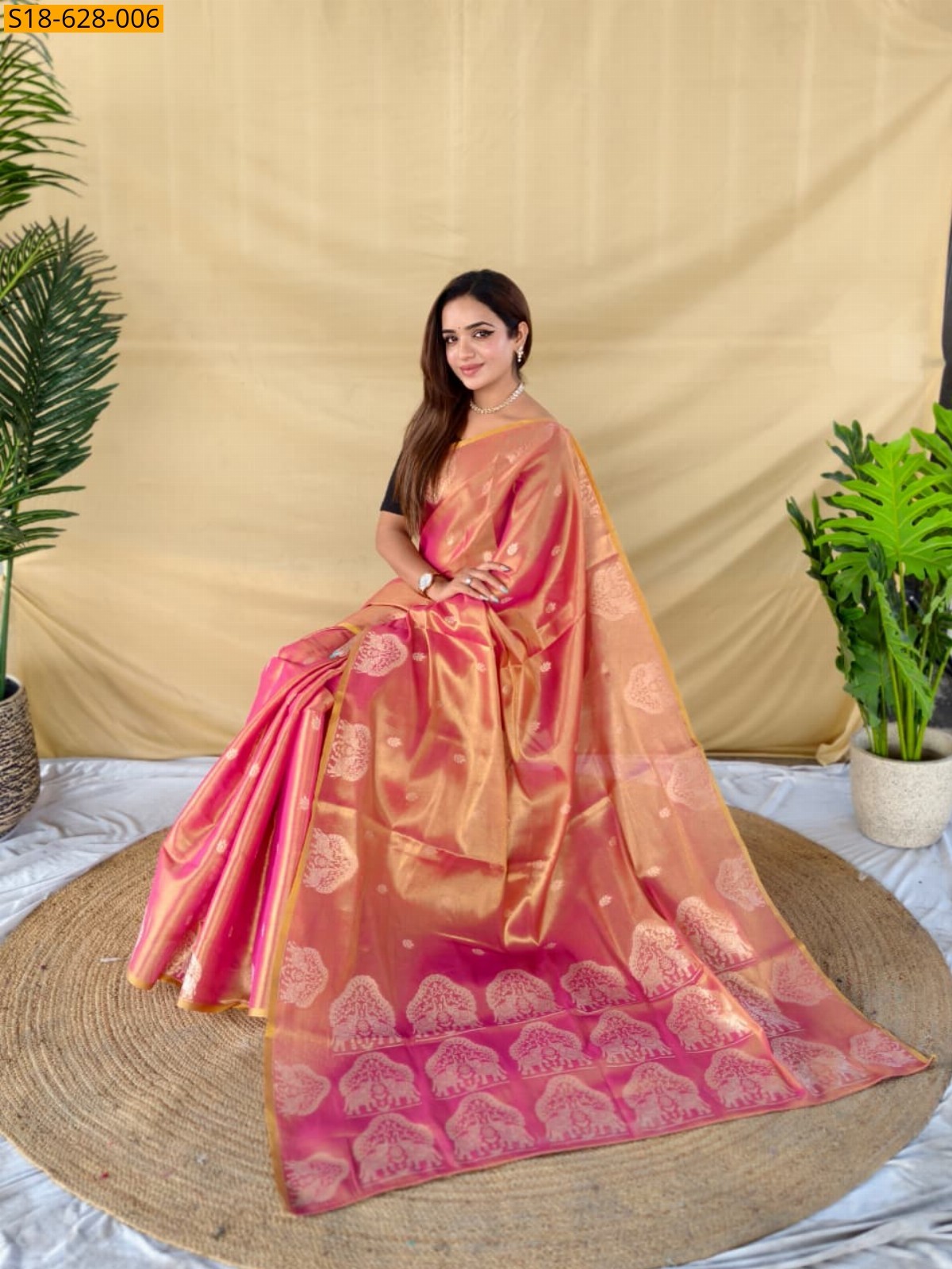Pink Zari tissue Saree