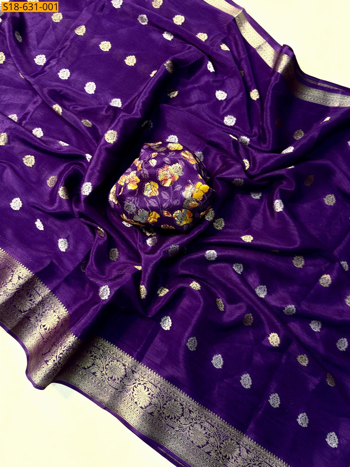 Purple Chinon crepe silk Saree