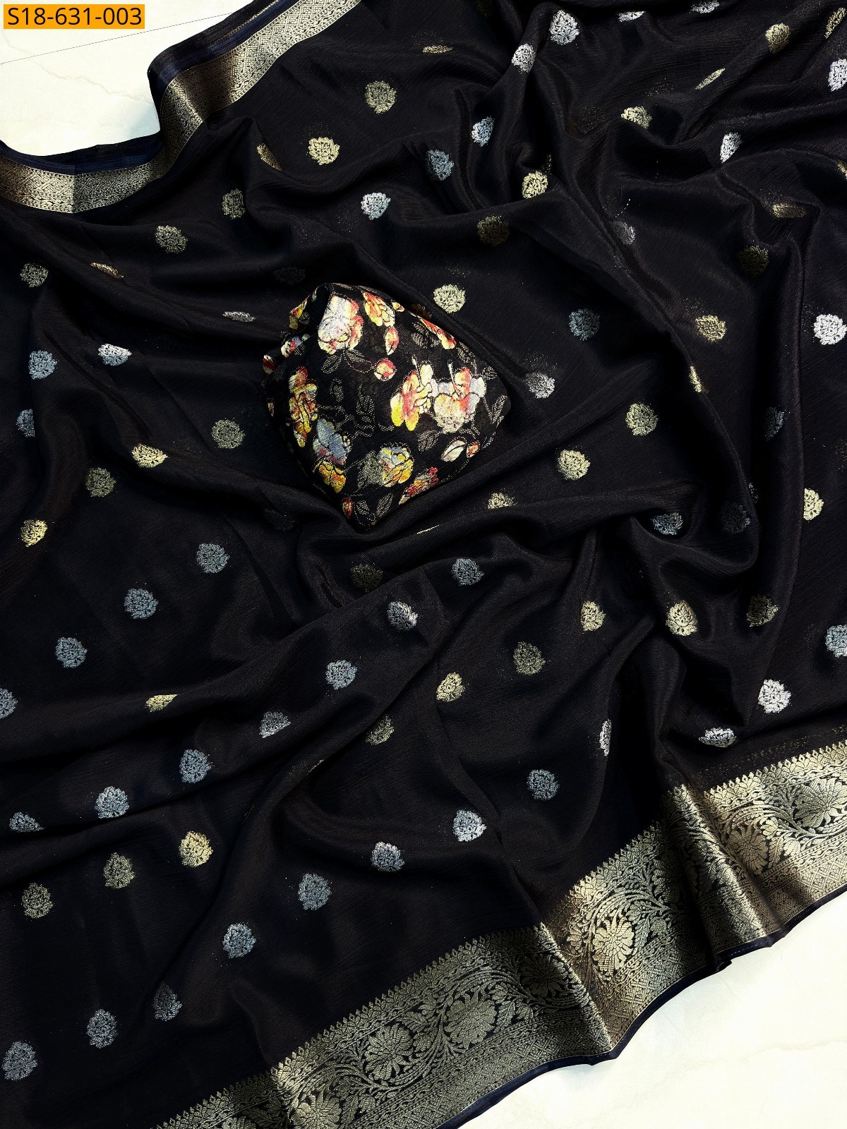 Black Chinon crepe silk Saree