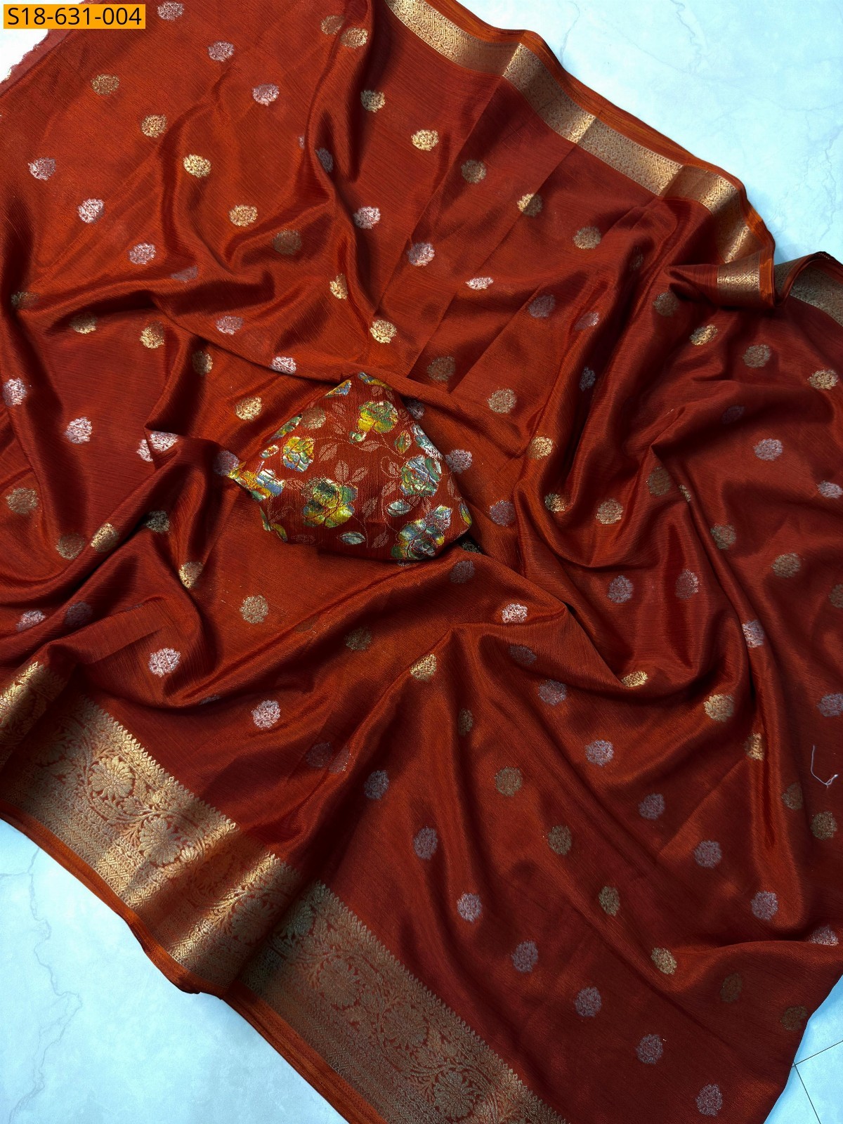 Rust Chinon crepe silk Saree
