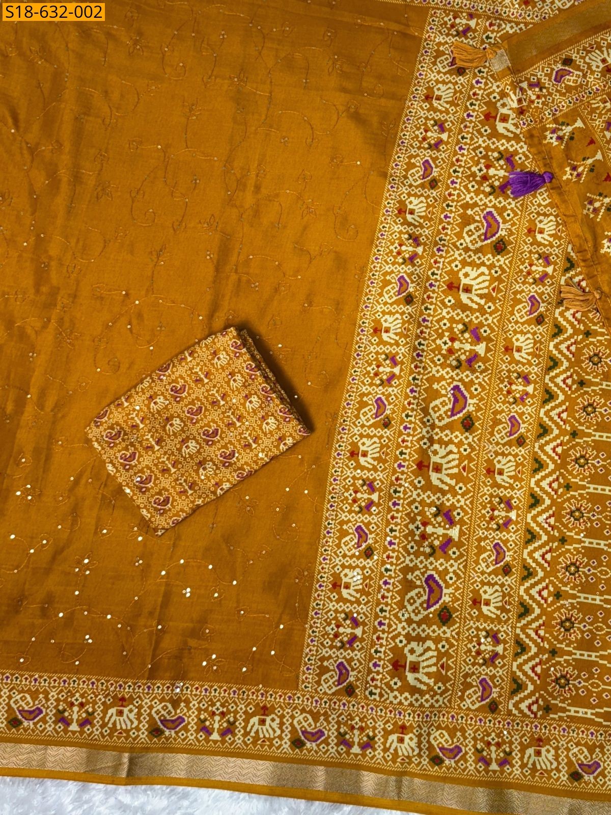 Mustard Yellow Mul cotton ajrakh printed Saree