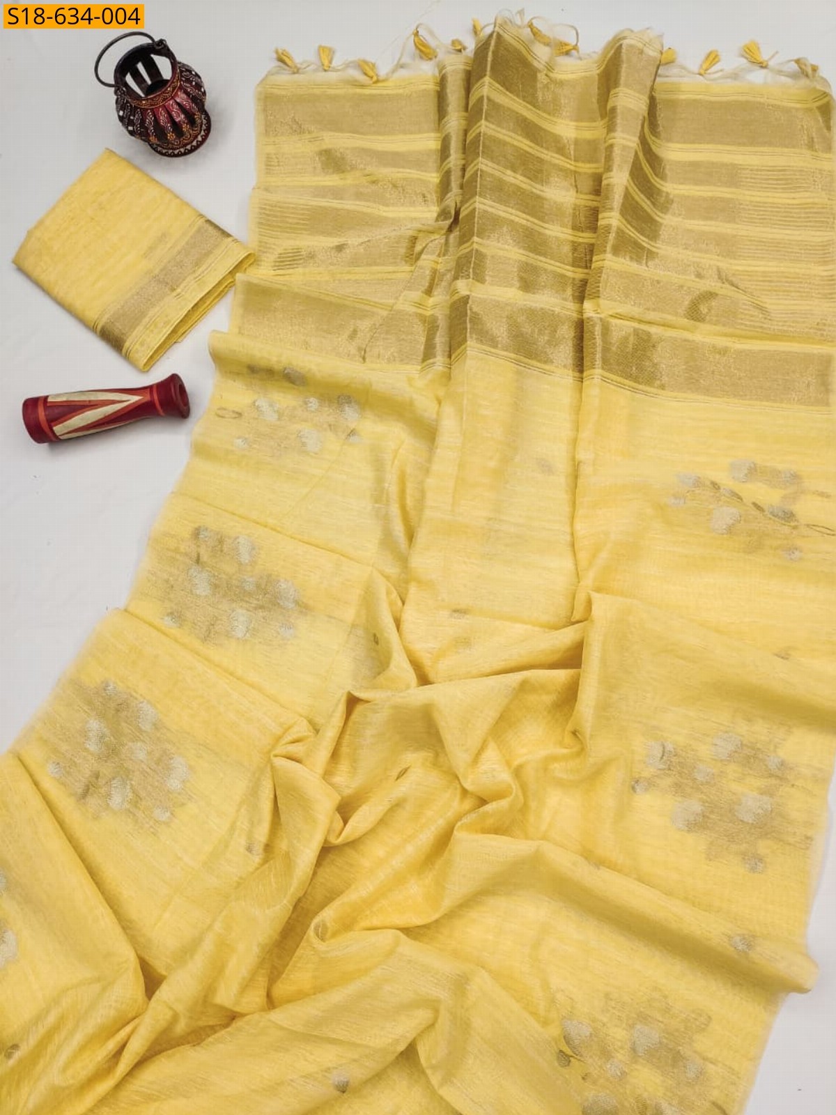 Yellow Premium soft jute linen silk saree