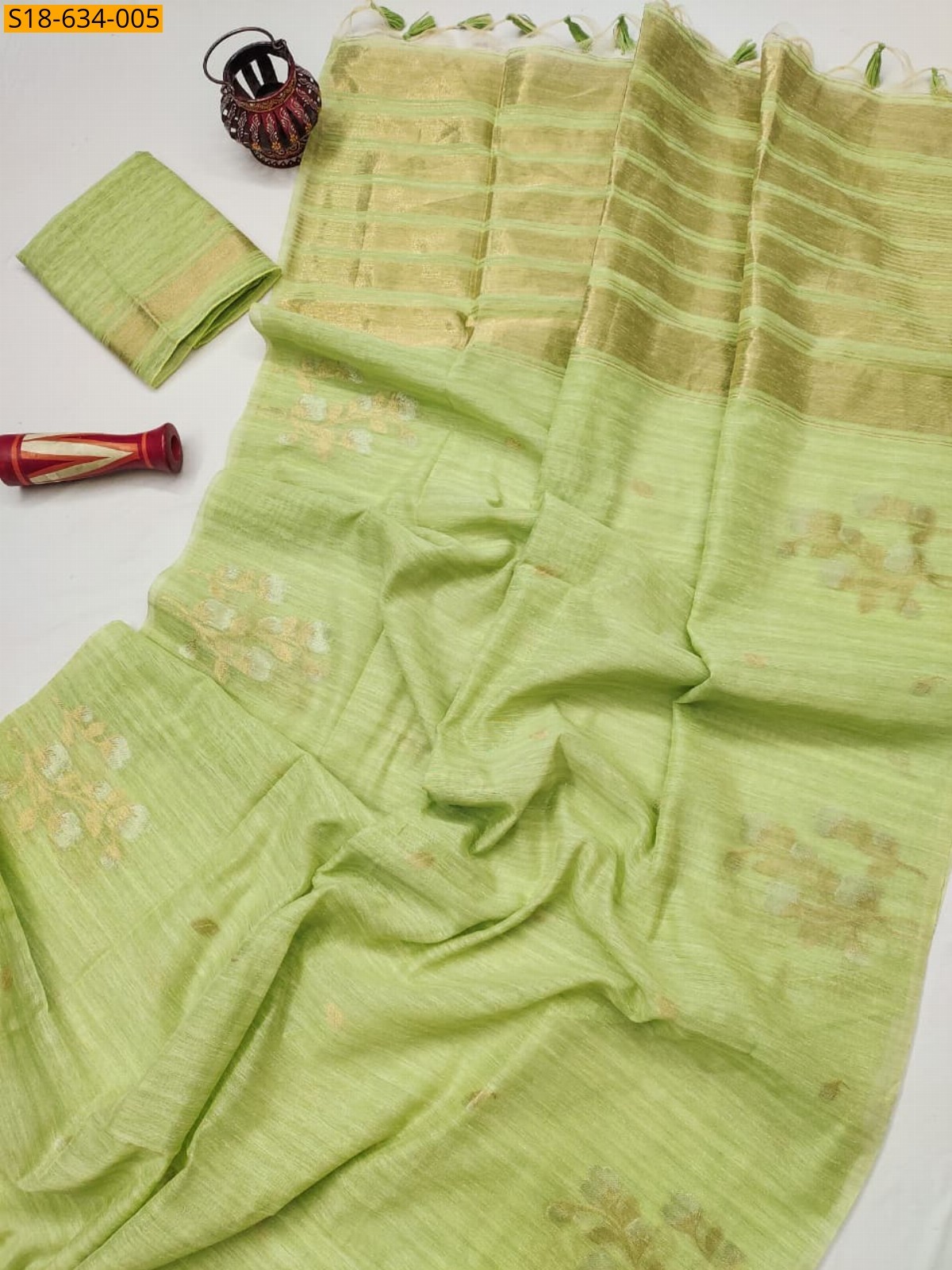 Light yellow Premium soft jute linen silk saree