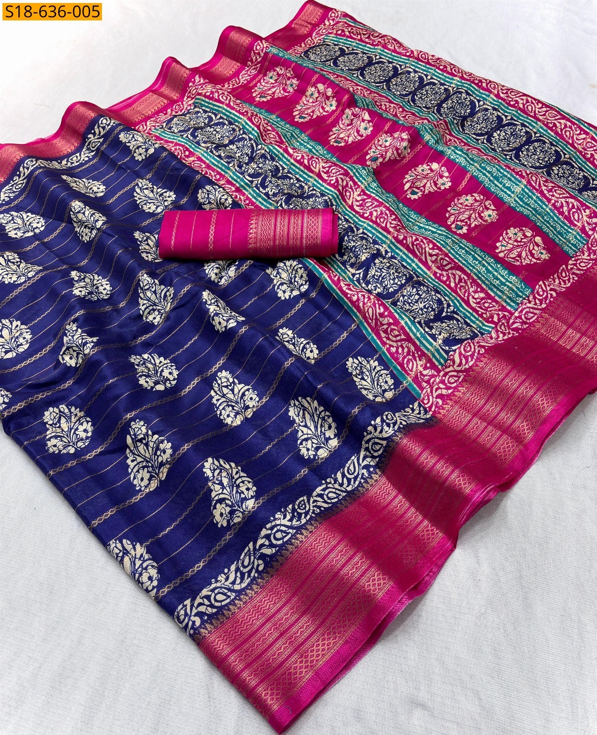Blue Fancy Dola Silk Saree