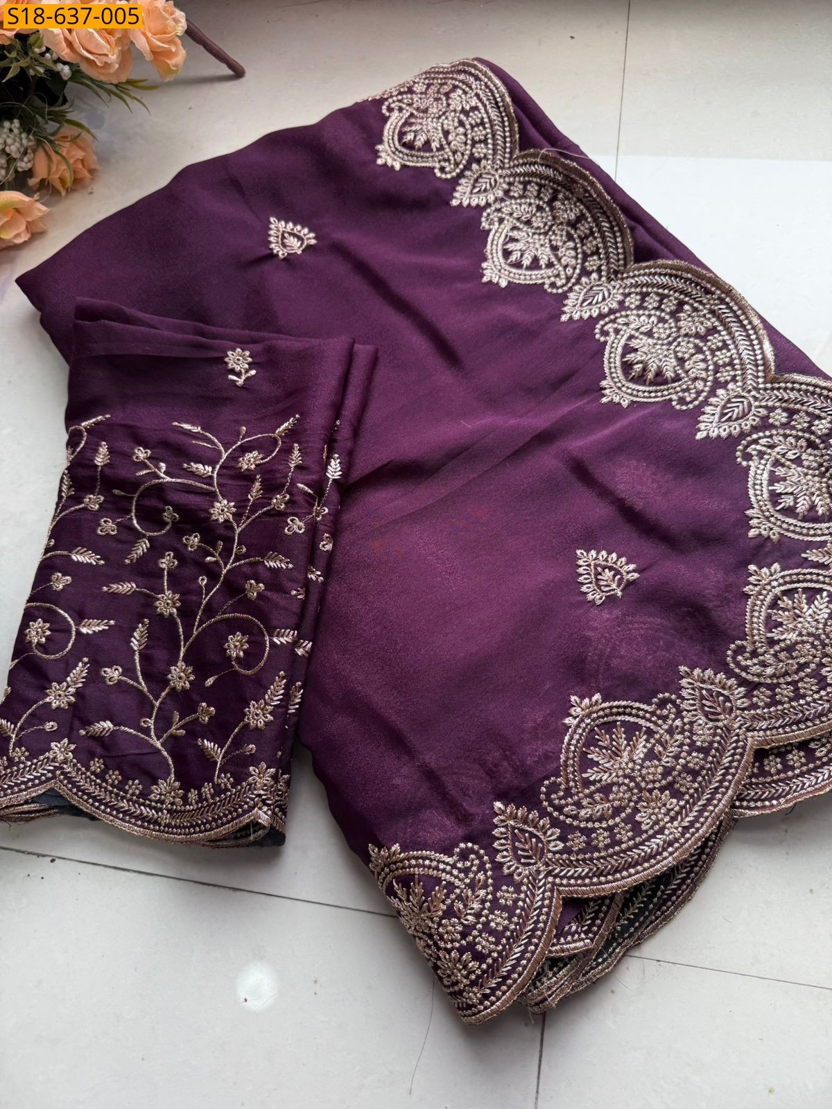 Magenta Star Georgette Saree