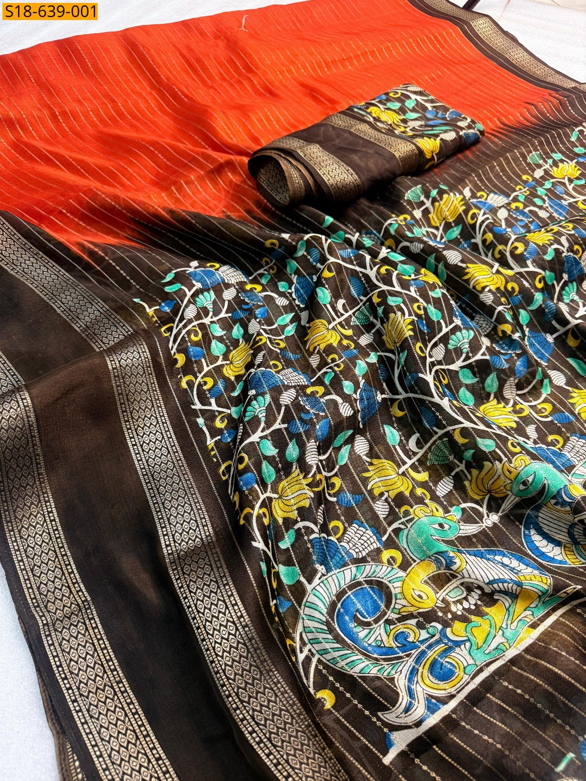 Orange Semi viscose silk saree