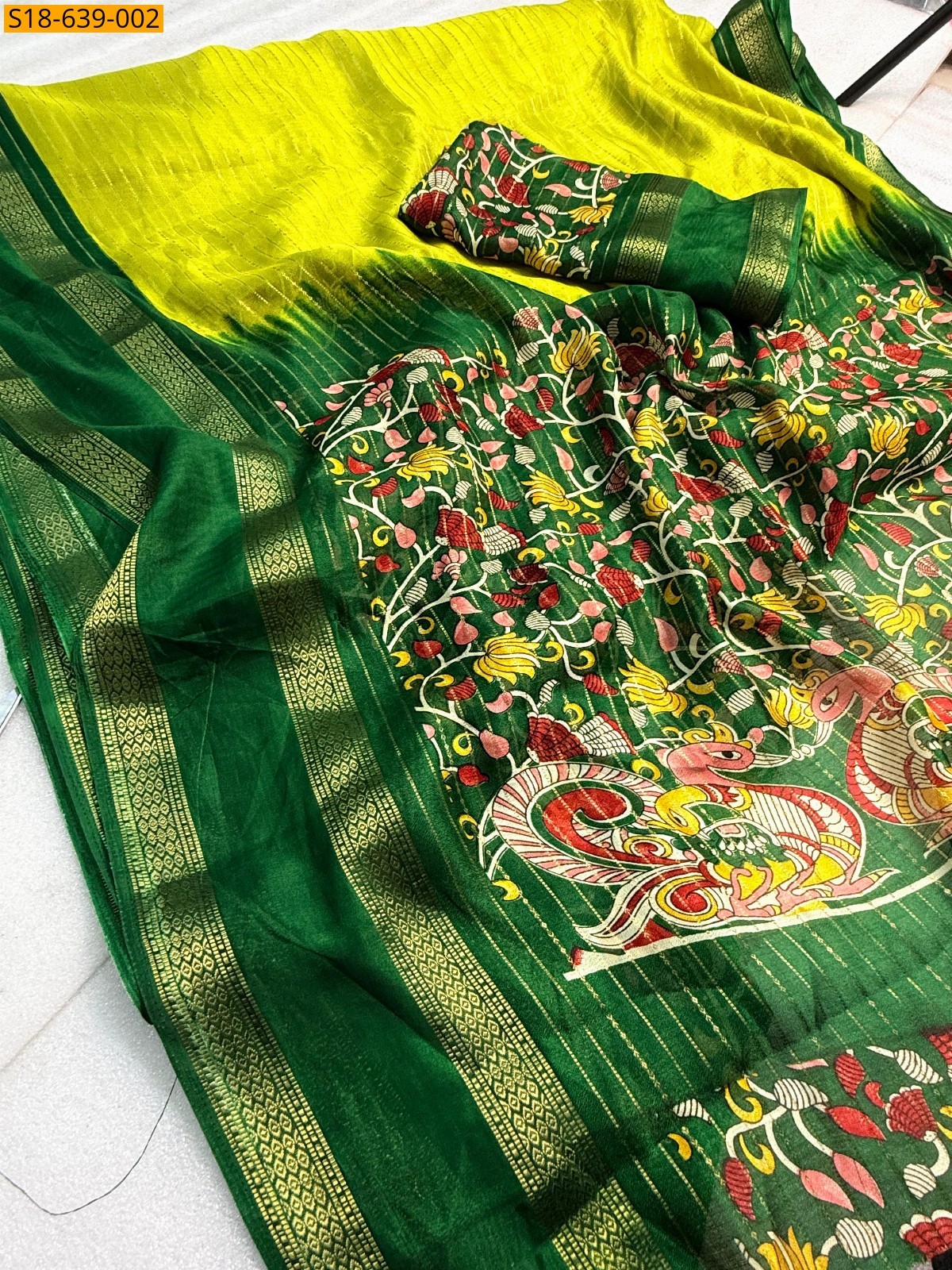 Lemon yellow Semi viscose silk saree