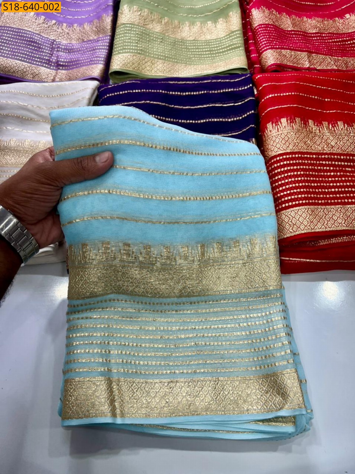 Sky Blue Viscose georgette Saree