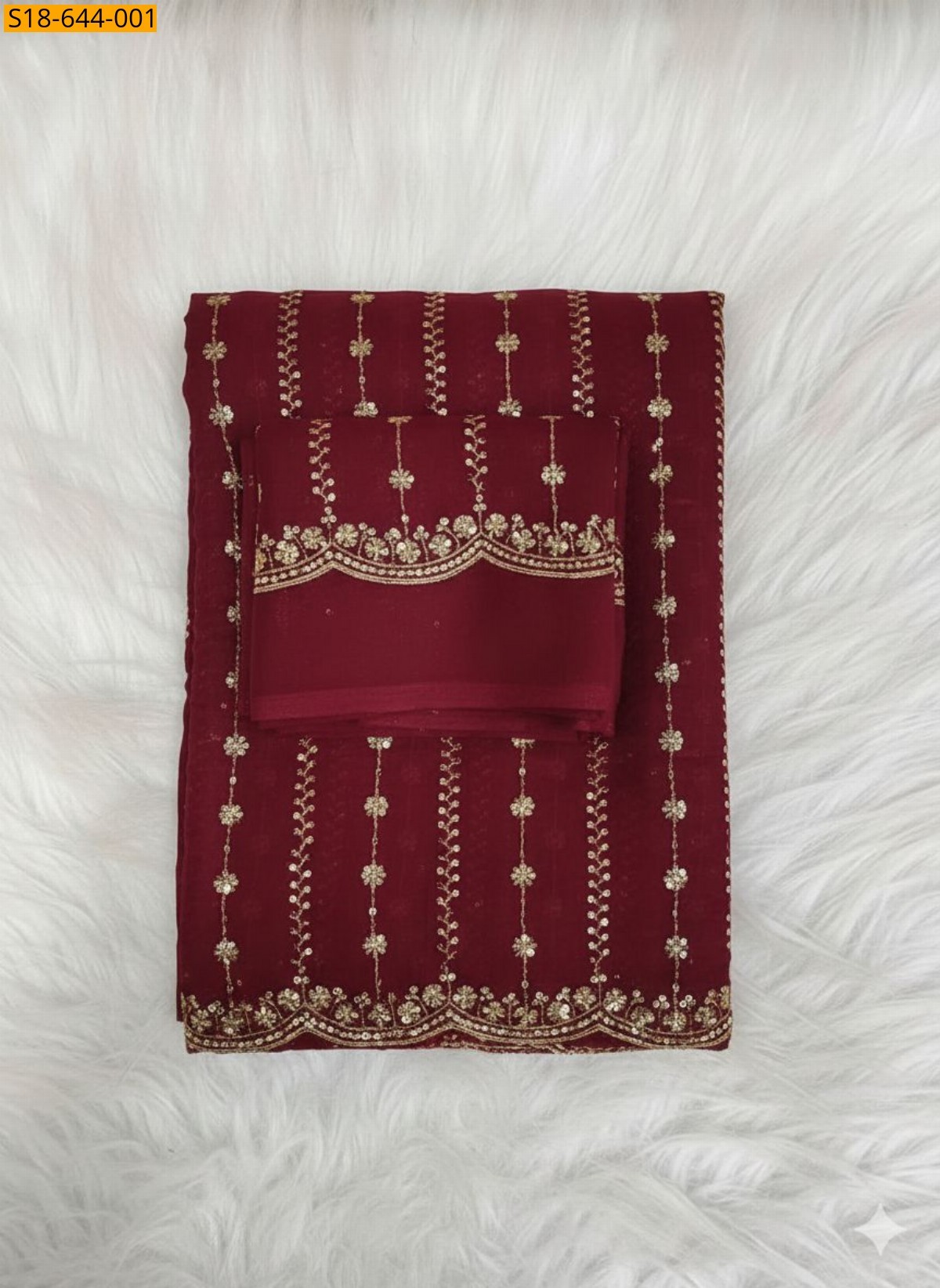Maroon Star Georgette Embroidery Saree
