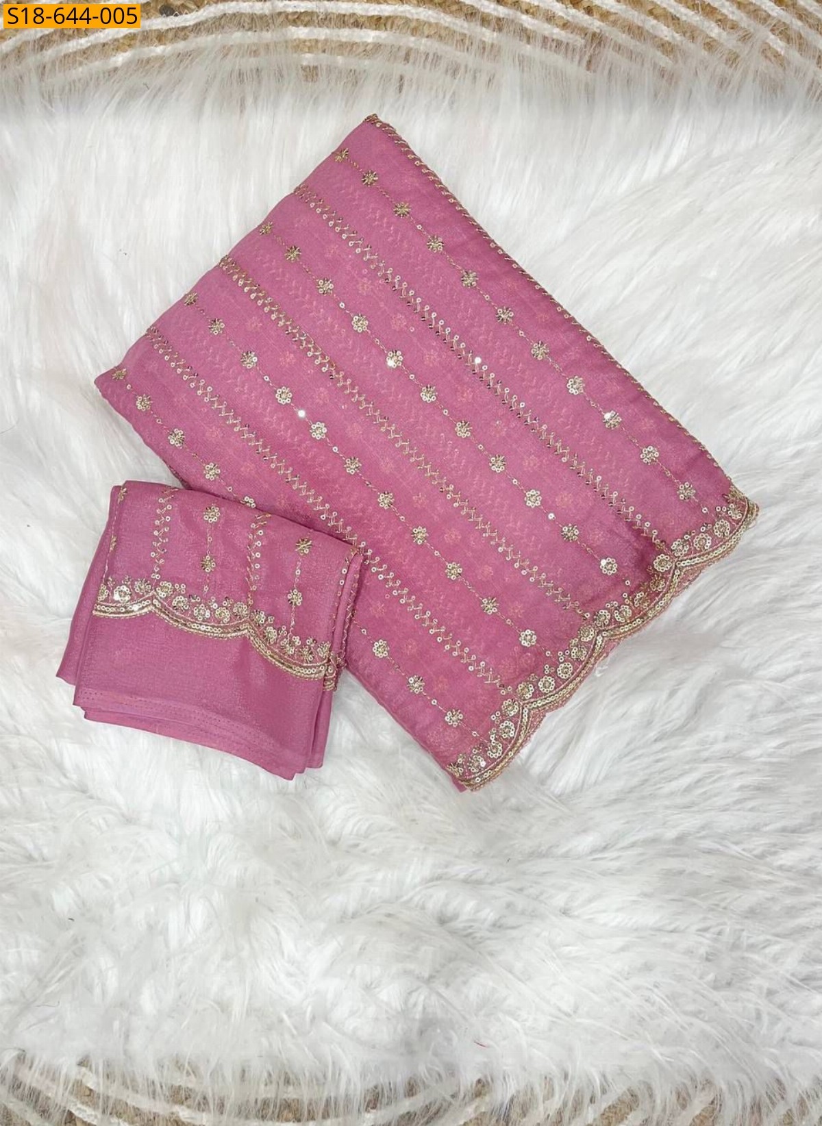 Baby Pink Star Georgette Embroidery Saree