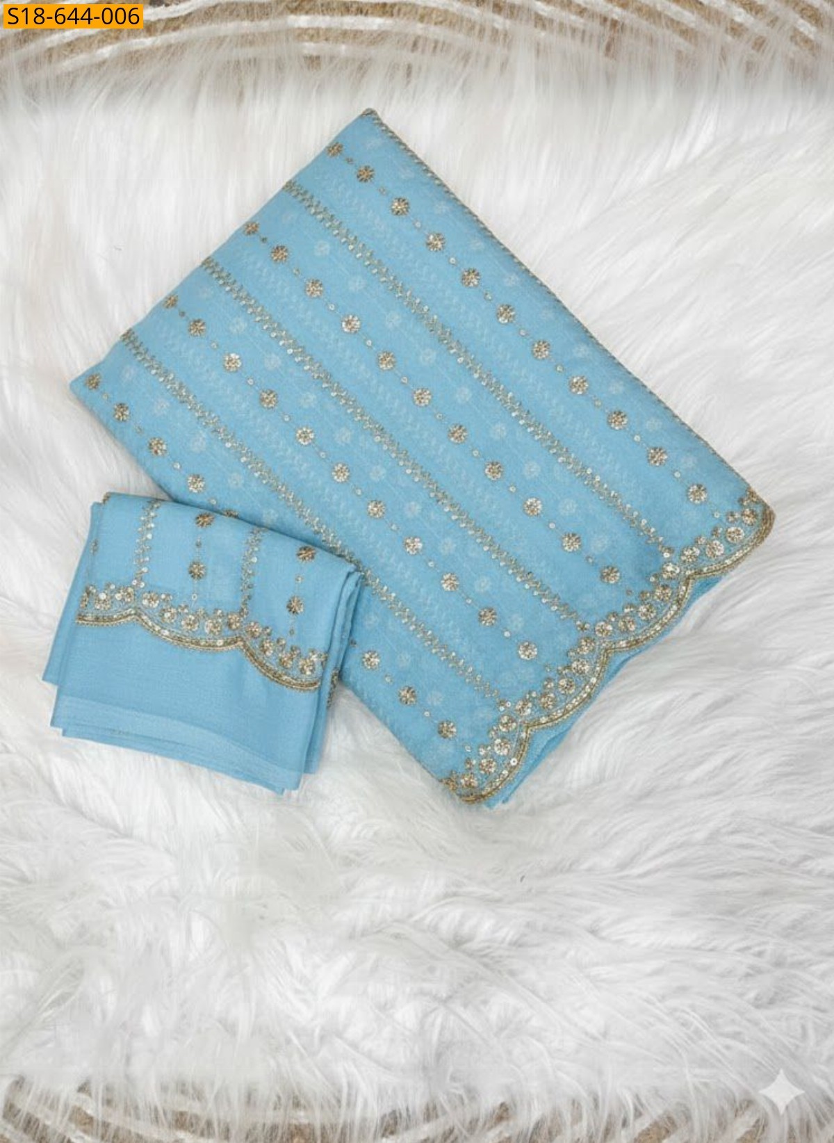 Sky Blue Star Georgette Embroidery Saree
