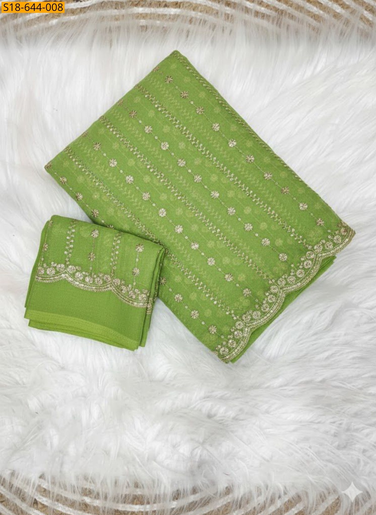 Green Star Georgette Embroidery Saree