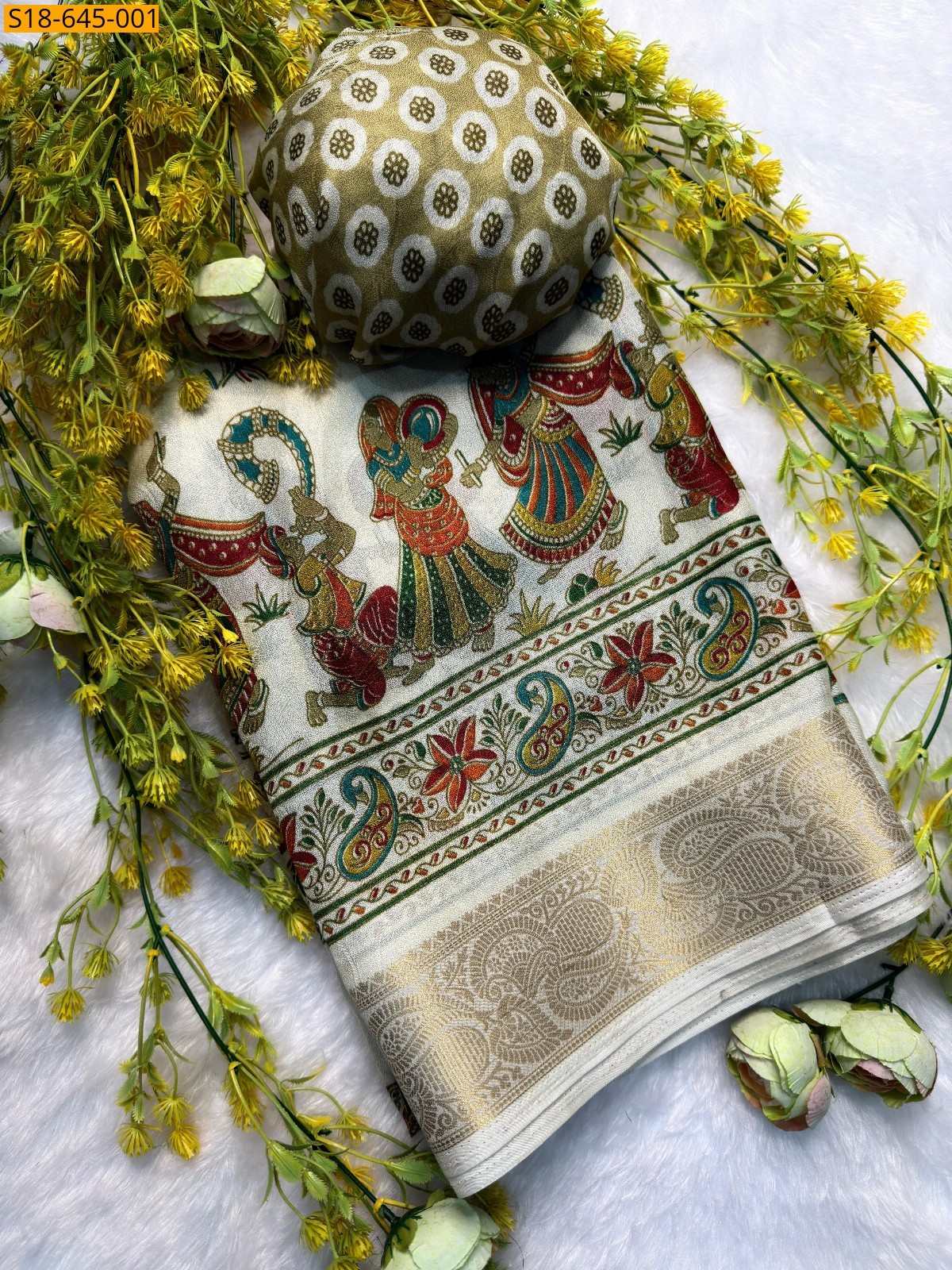 White Fancy Marshmelon Saree