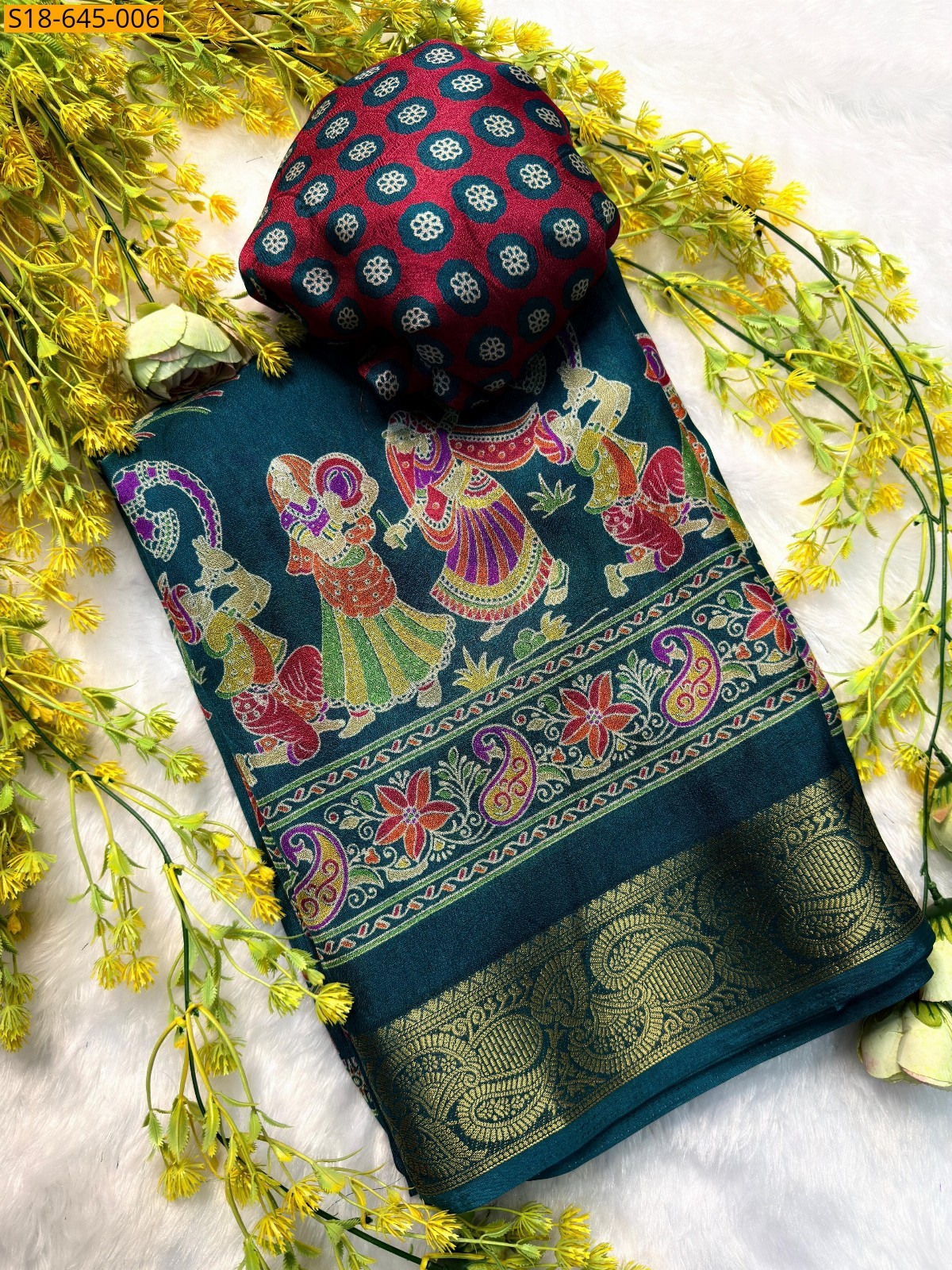 Rama Green Fancy Marshmelon Saree