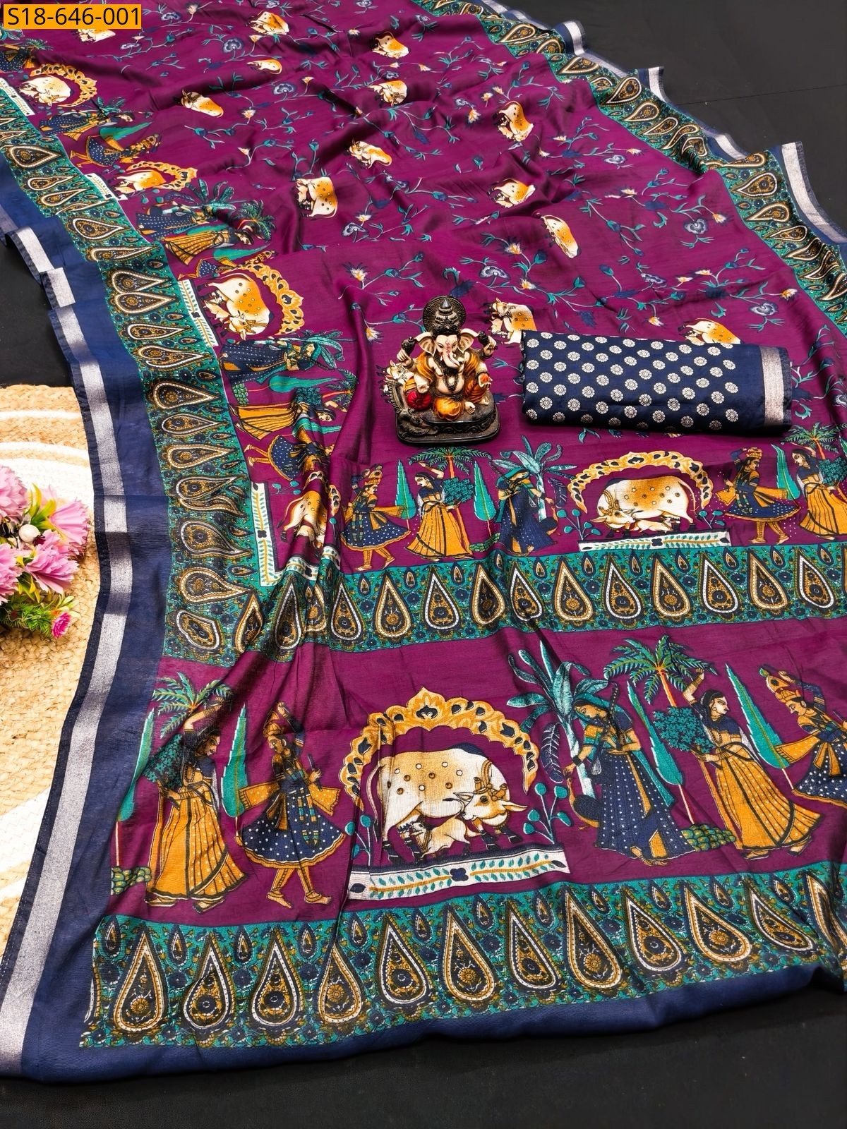 Magenta Mul Cotton Saree