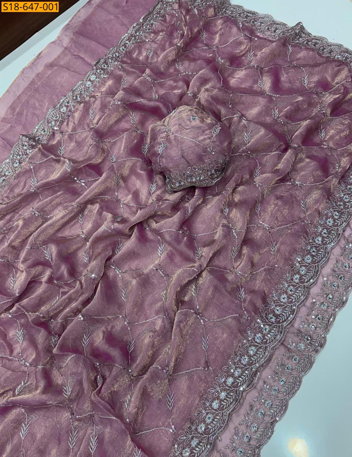 Pink Fendy chiffon sequence Saree