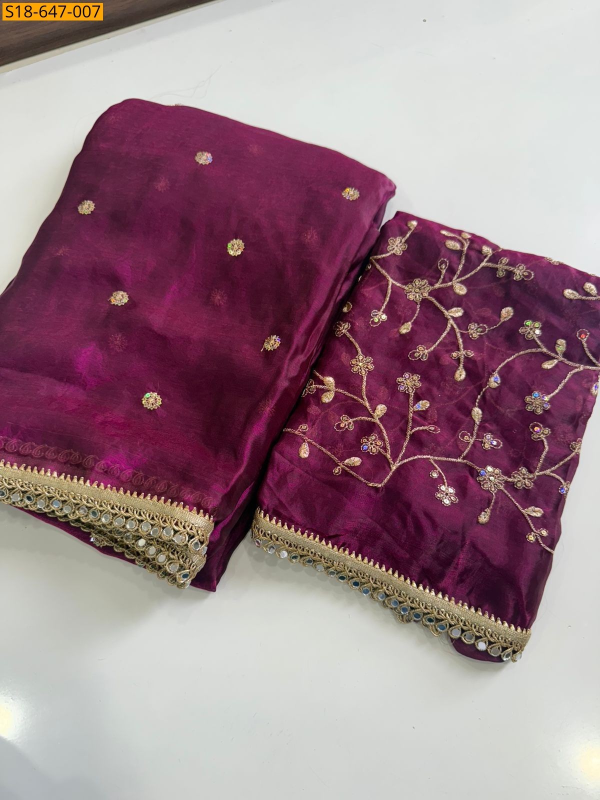 Magenta Space Satin Dual Shaded Saree