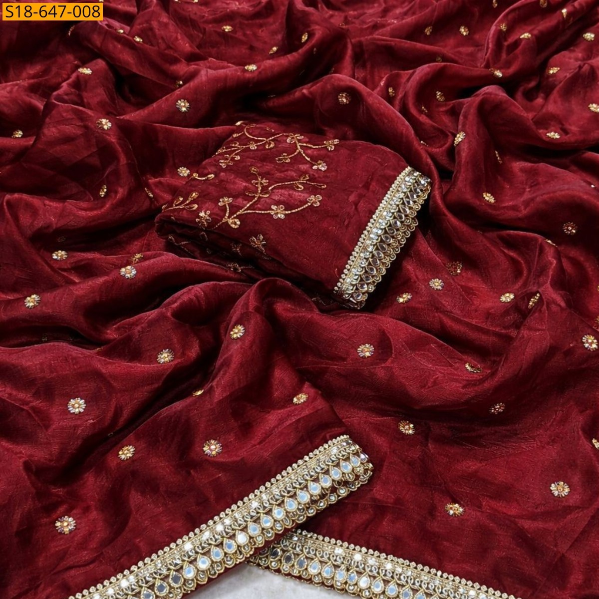 Maroon Space Satin Dual Shaded Saree