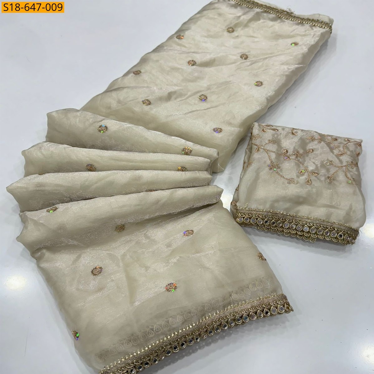 Half White Space Satin Dual Shaded Saree