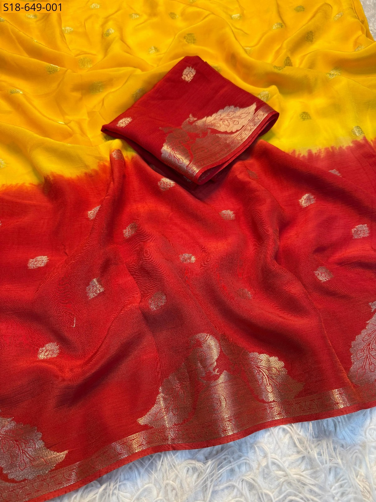 Yellow With Red Viscose weaving saree