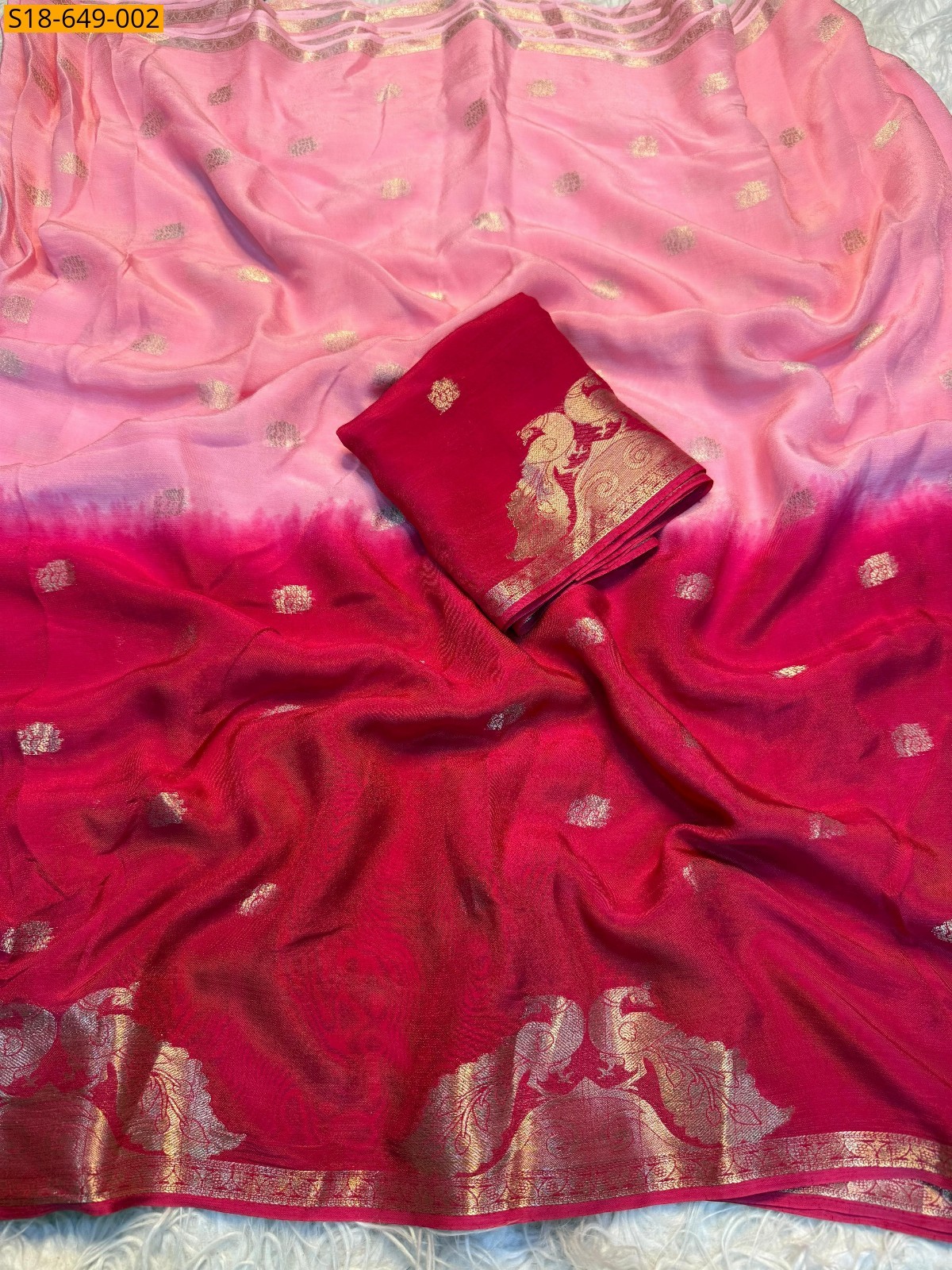 Pink With Red Viscose weaving saree