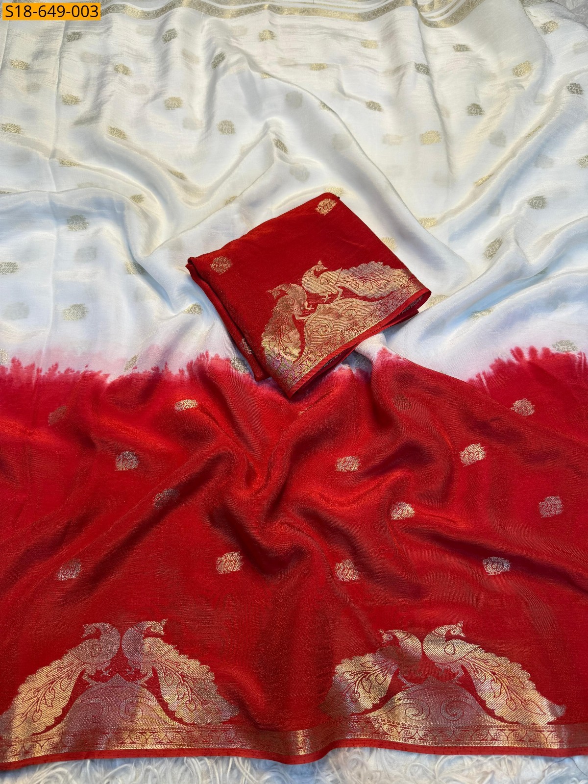 White With Red Viscose weaving saree