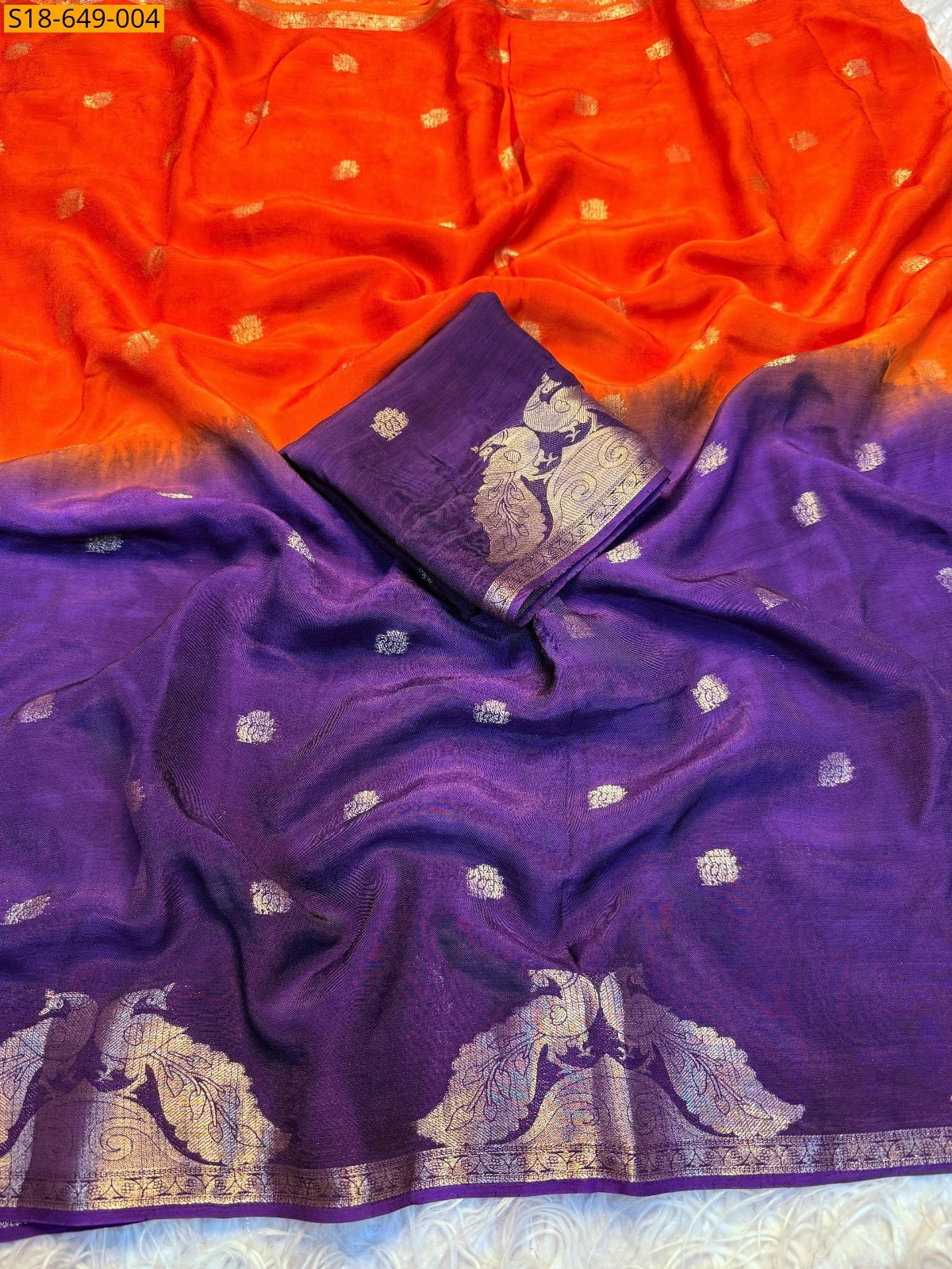 Orange With Violet Viscose weaving saree