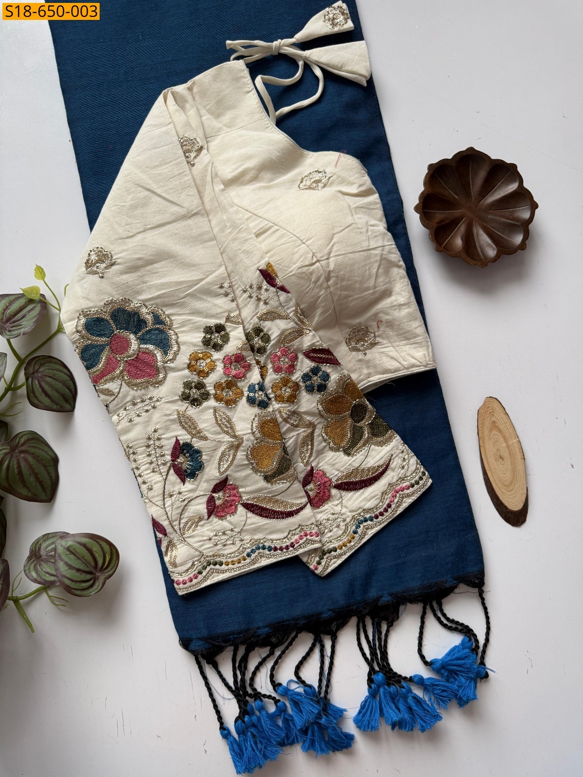 Blue Khadi Cotton saree