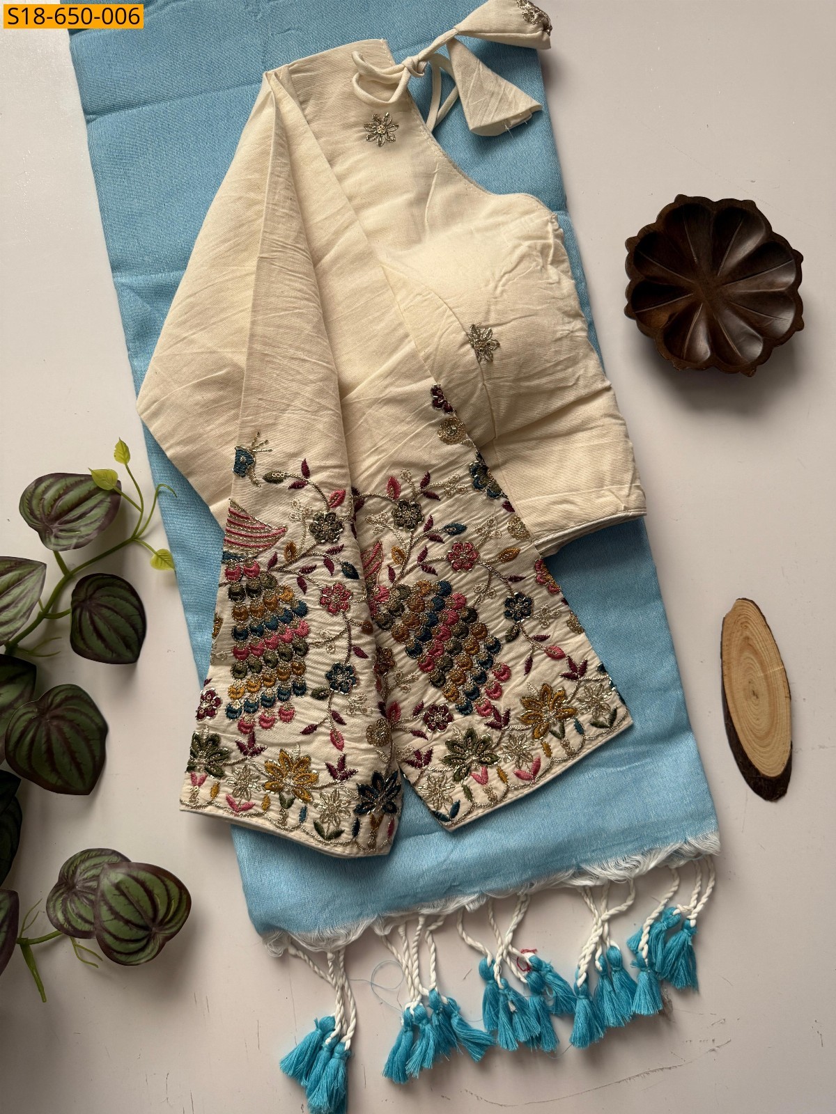 Sky Blue Khadi Cotton saree