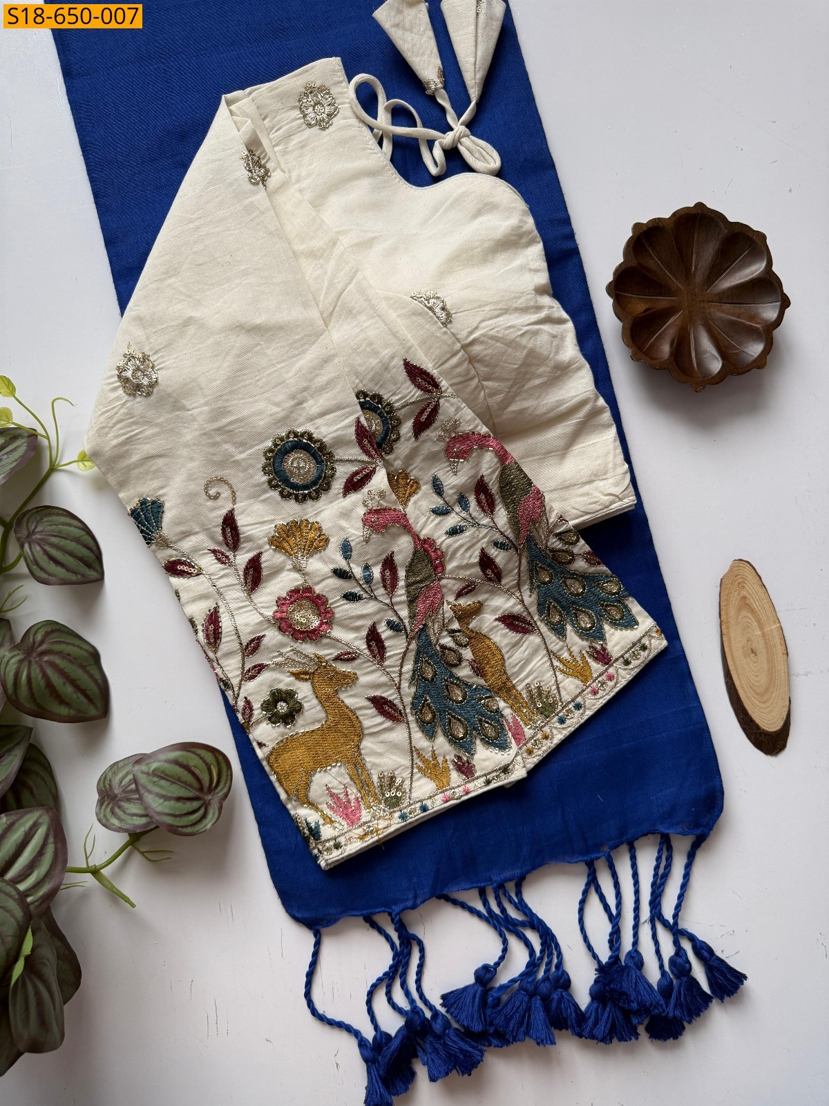 Royal Blue Khadi Cotton saree