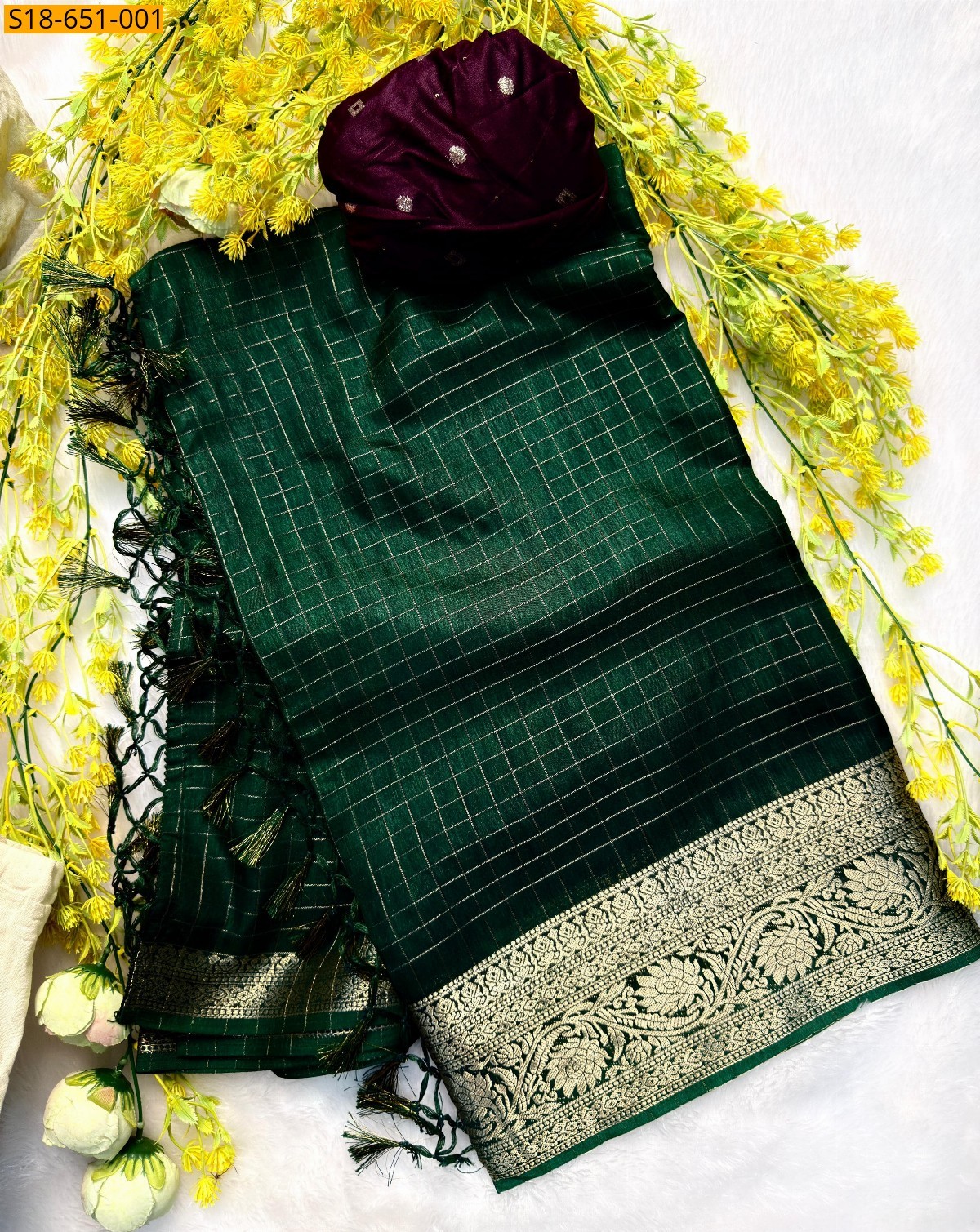 Green Fancy Zari Checks Saree