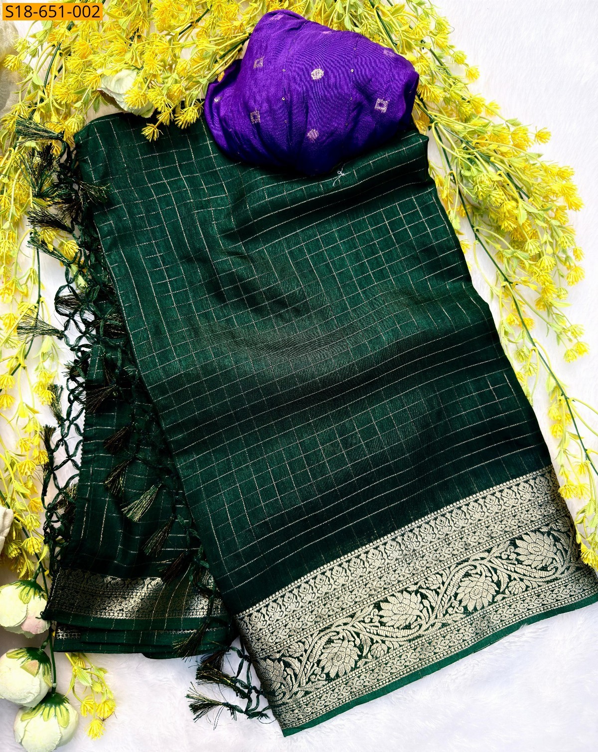 Green Fancy Zari Checks Saree