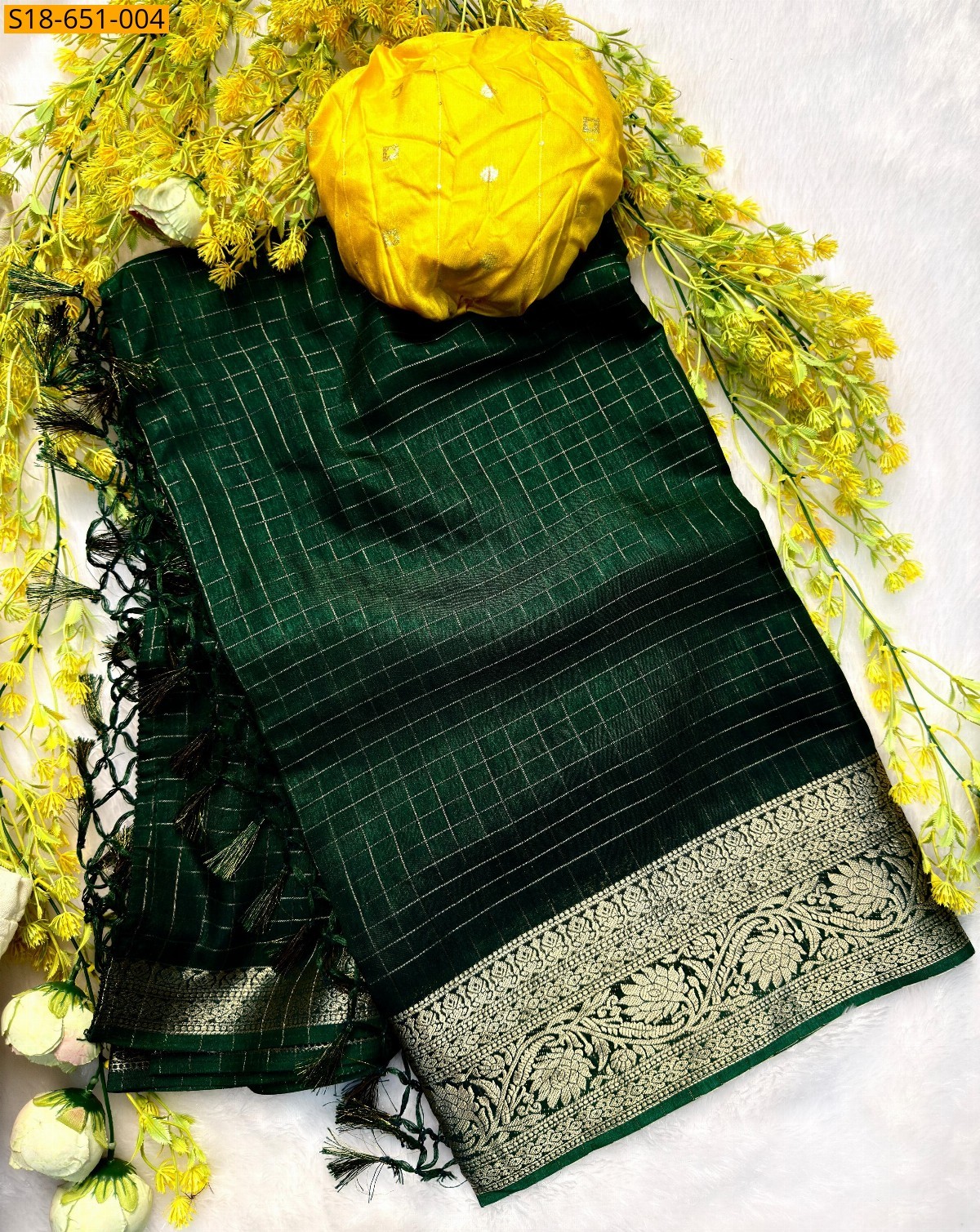 Green Fancy Zari Checks Saree