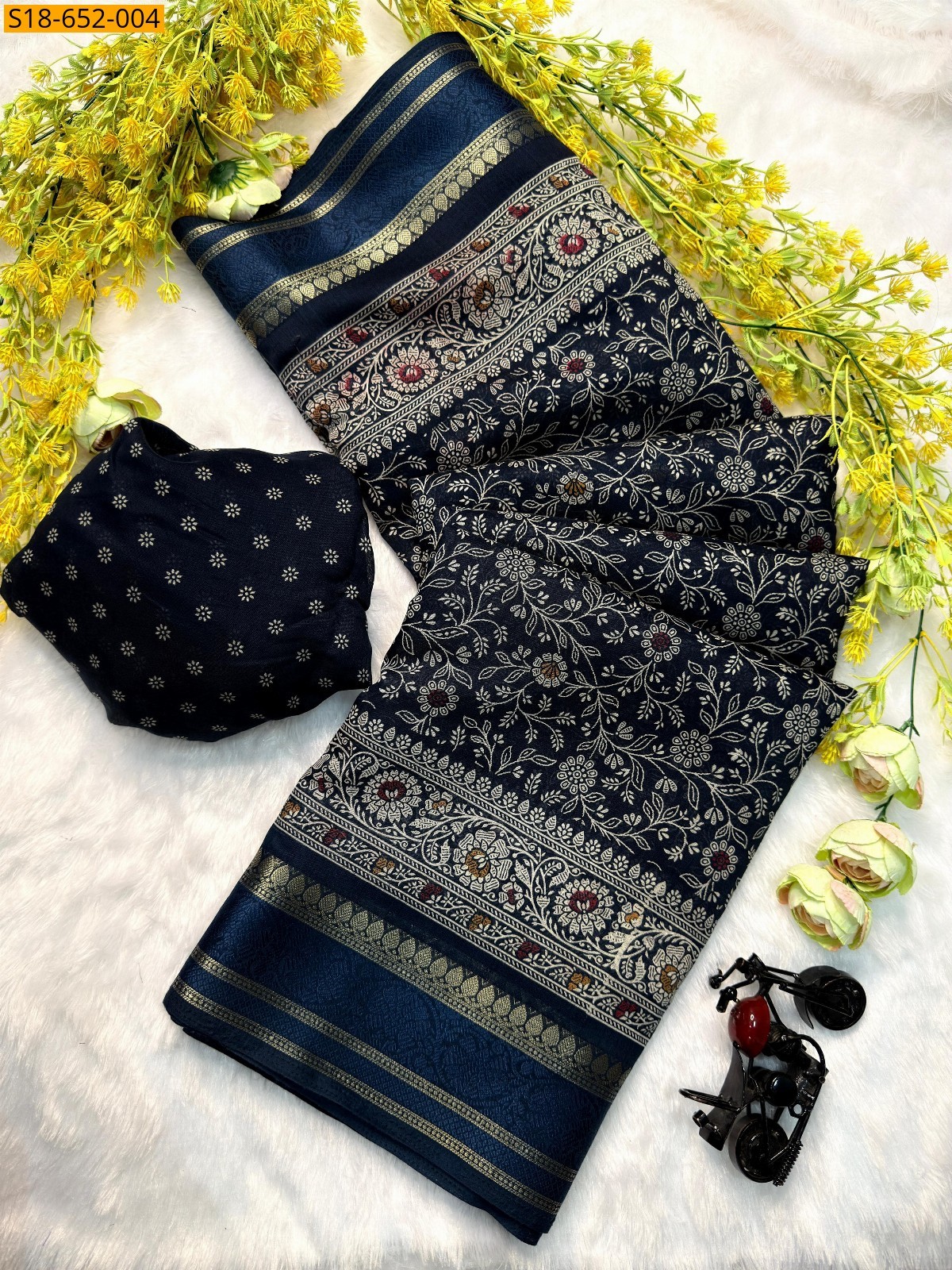  Soft Cotton silk sarees - Navy Blue
