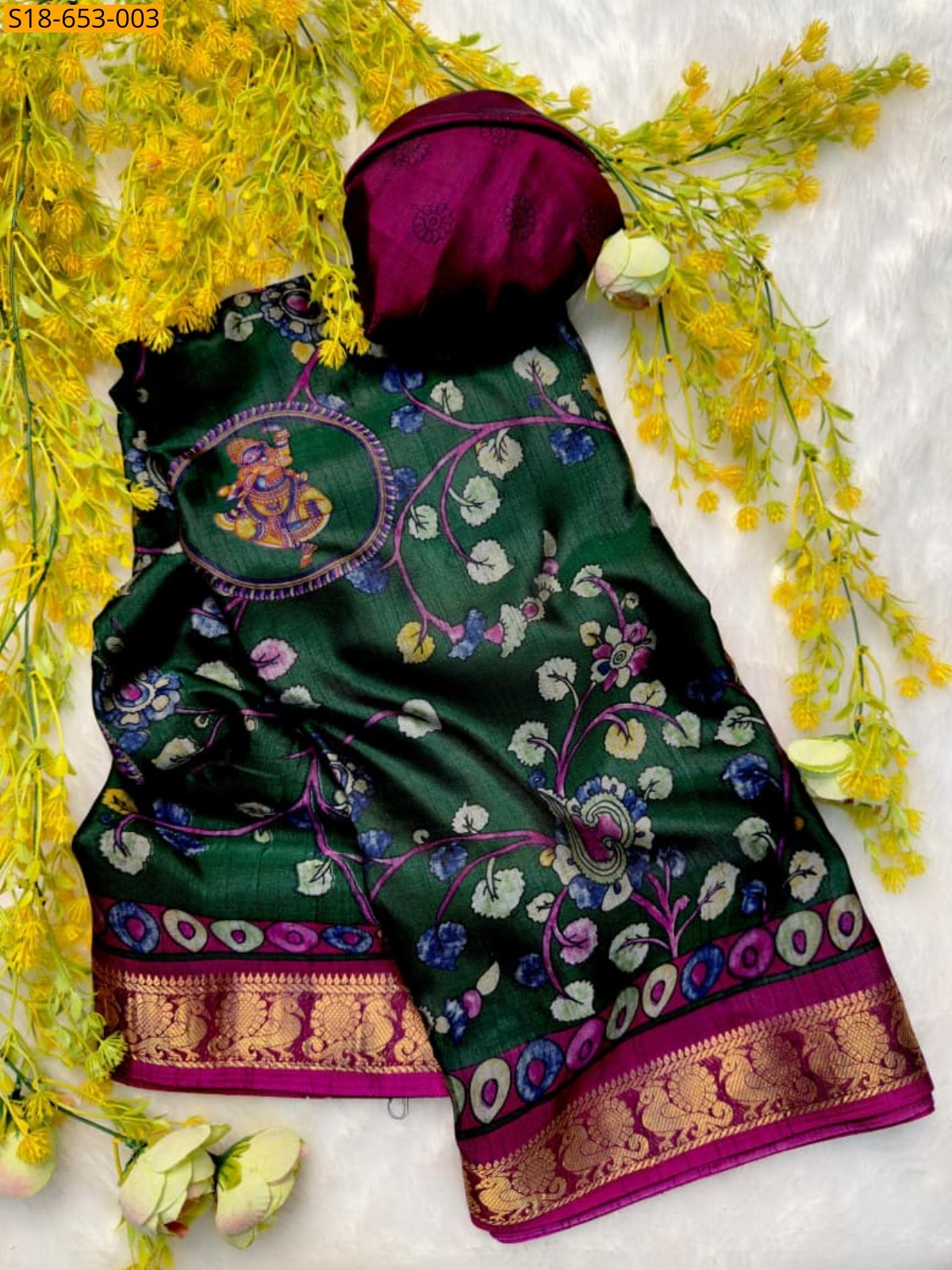 Green Soft bleck dola silk sarees
