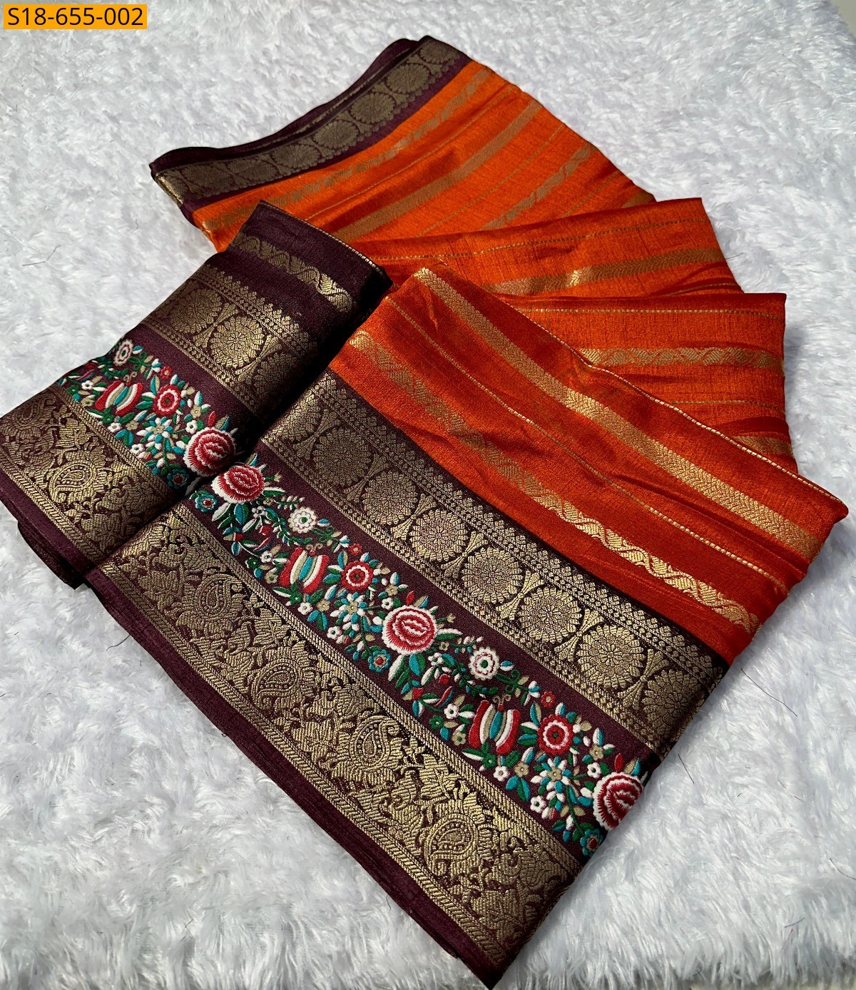 Orange Fancy Marshmellow saree