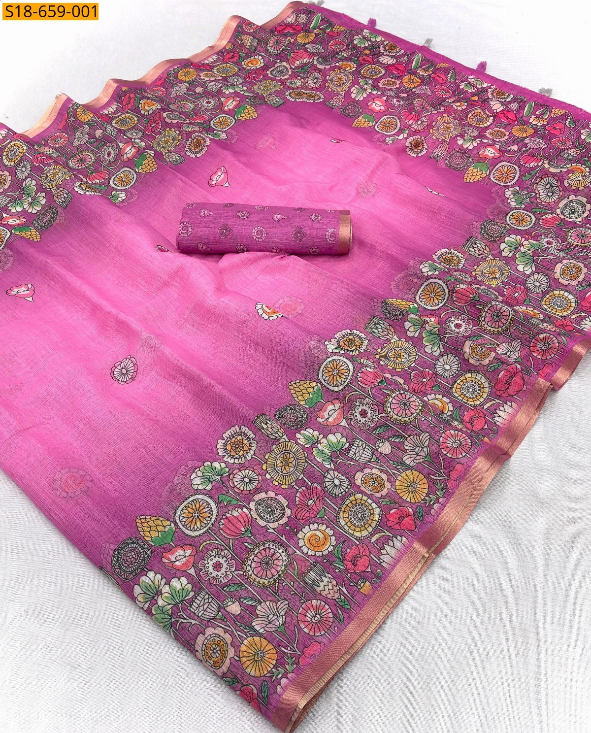 Baby Pink Fancy Linen Digtal  printed saree