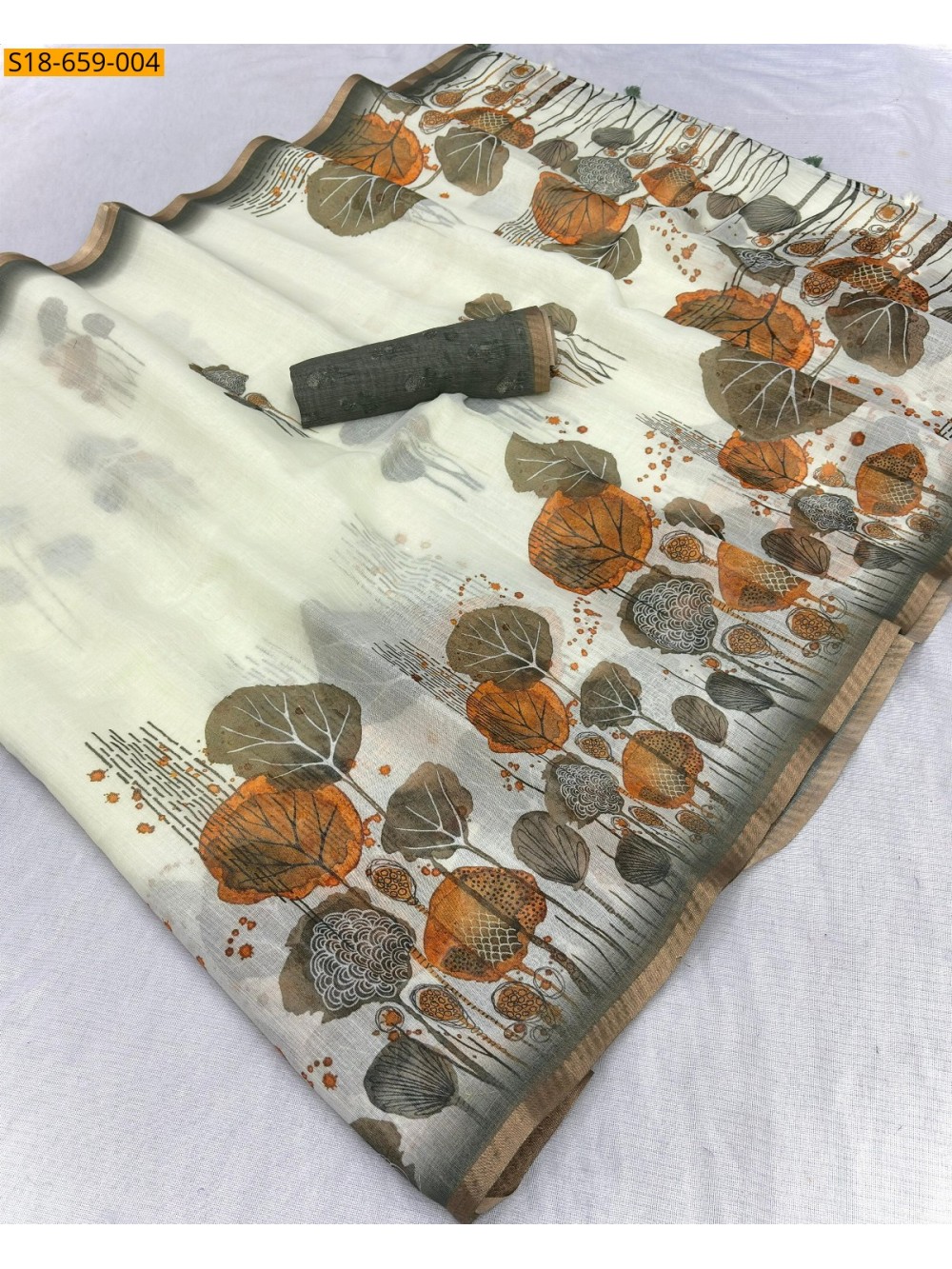 Fancy Linen Digtal  printed saree