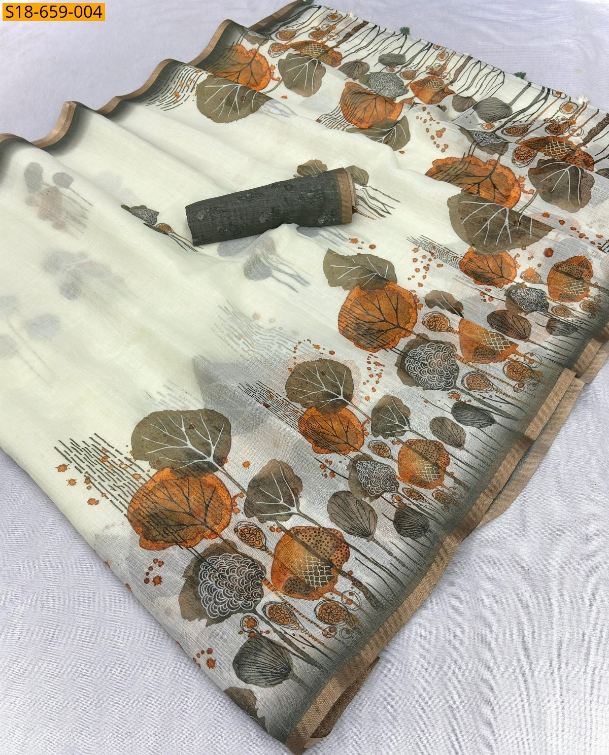 Half white Fancy Linen Digtal  printed saree