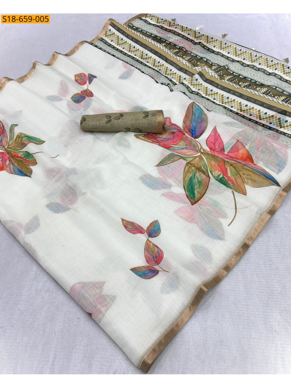 Fancy Linen Digtal  printed saree