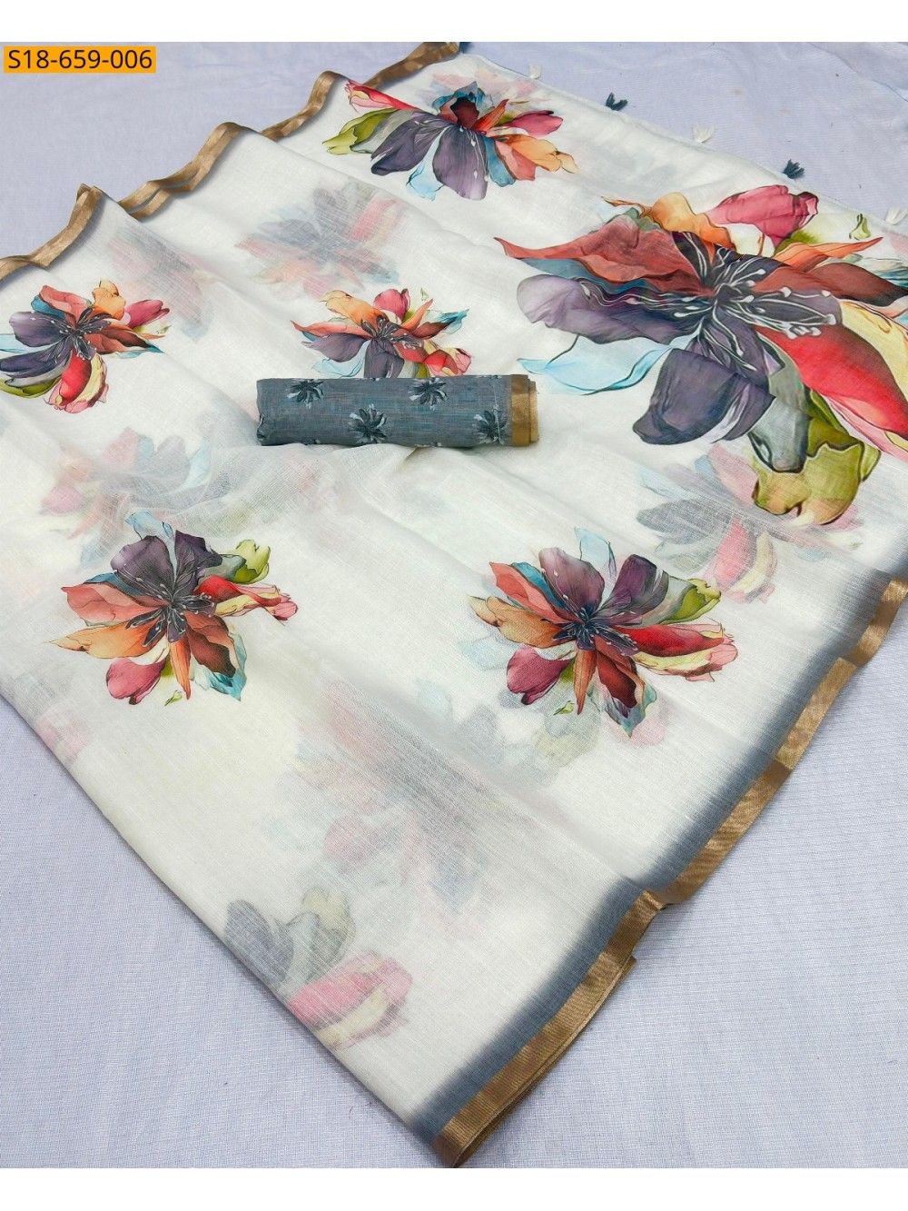 Fancy Linen Digtal  printed saree