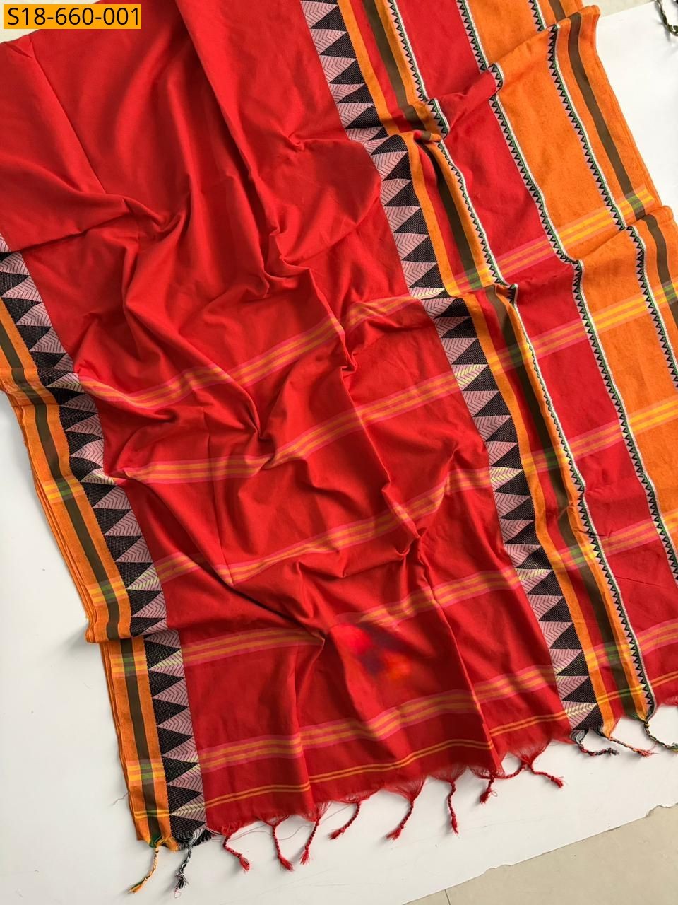 Red Fancy Khadi Cotton Printed Saree