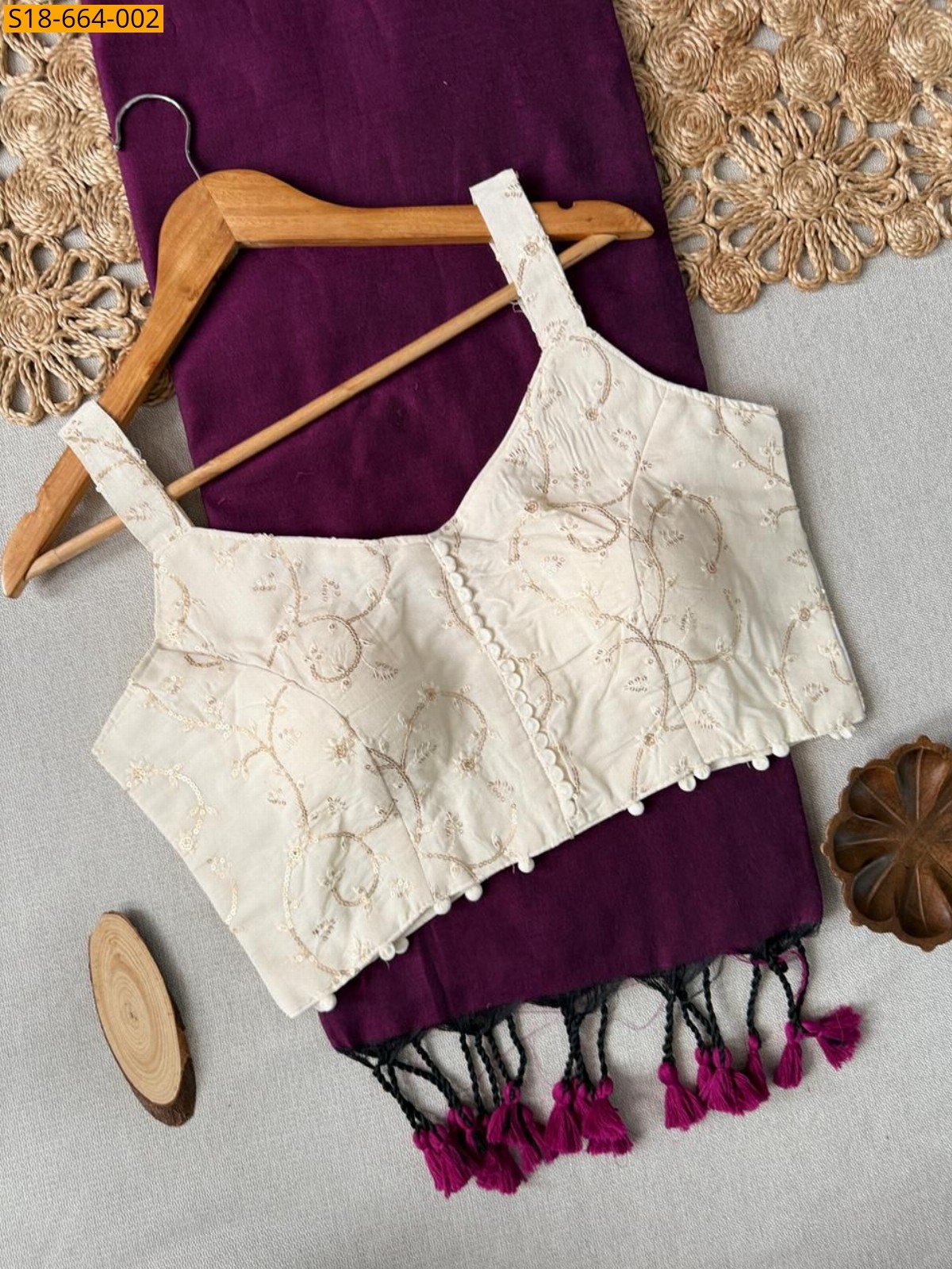 Wine Khadi Cotton Saree